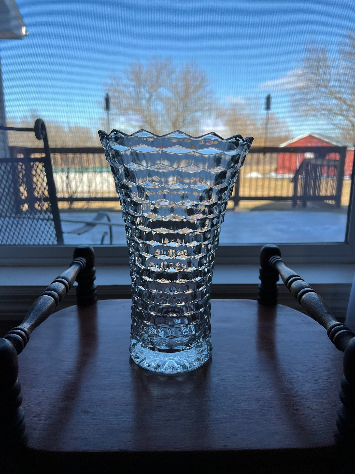 Vintage Fostoria Etched Buttercup Clear Cut Glass Pitcher Vase Mint Rare Art Glass