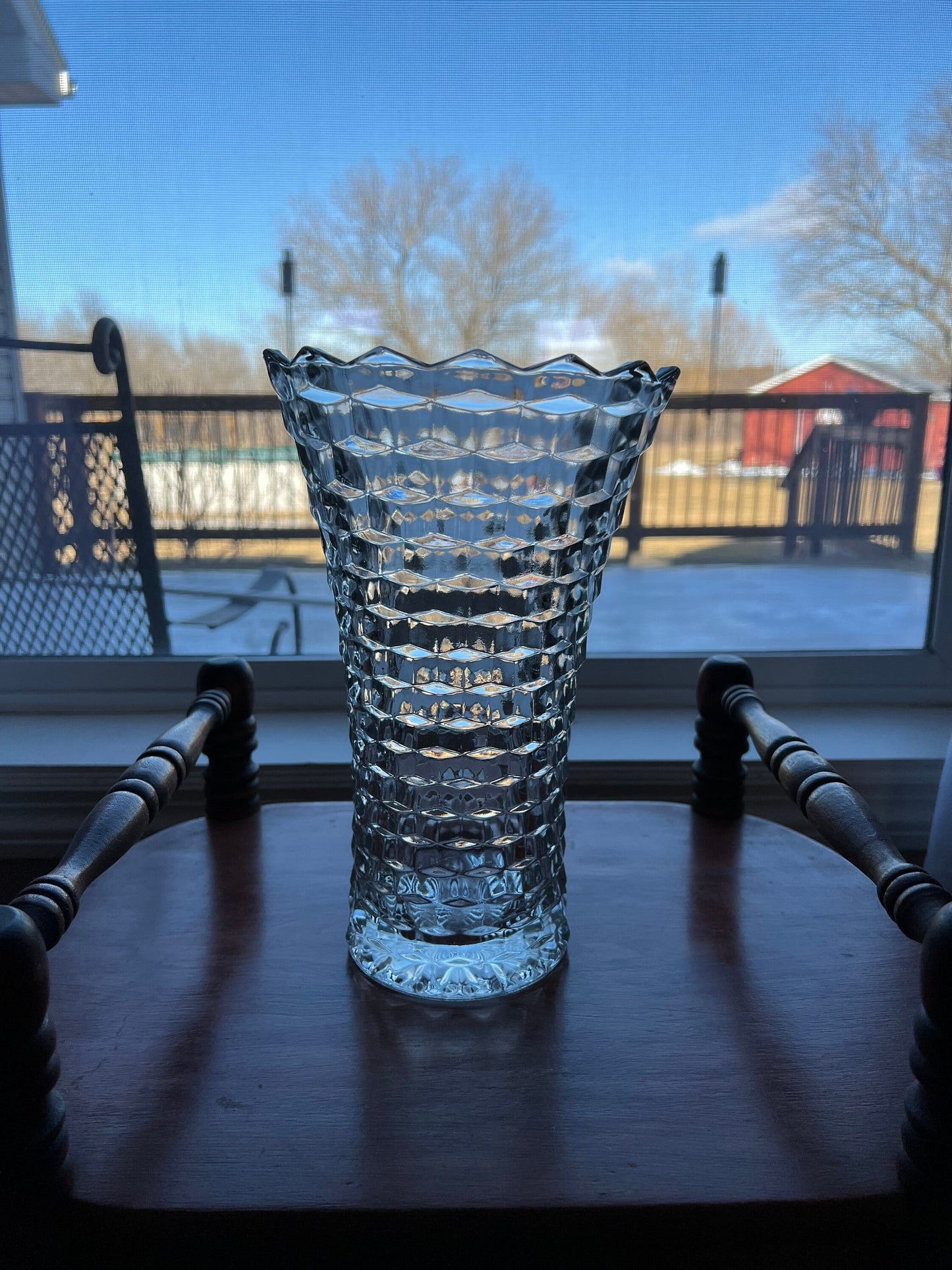 Vintage Fostoria Etched Buttercup Clear Cut Glass Pitcher Vase Mint Rare Art Glass