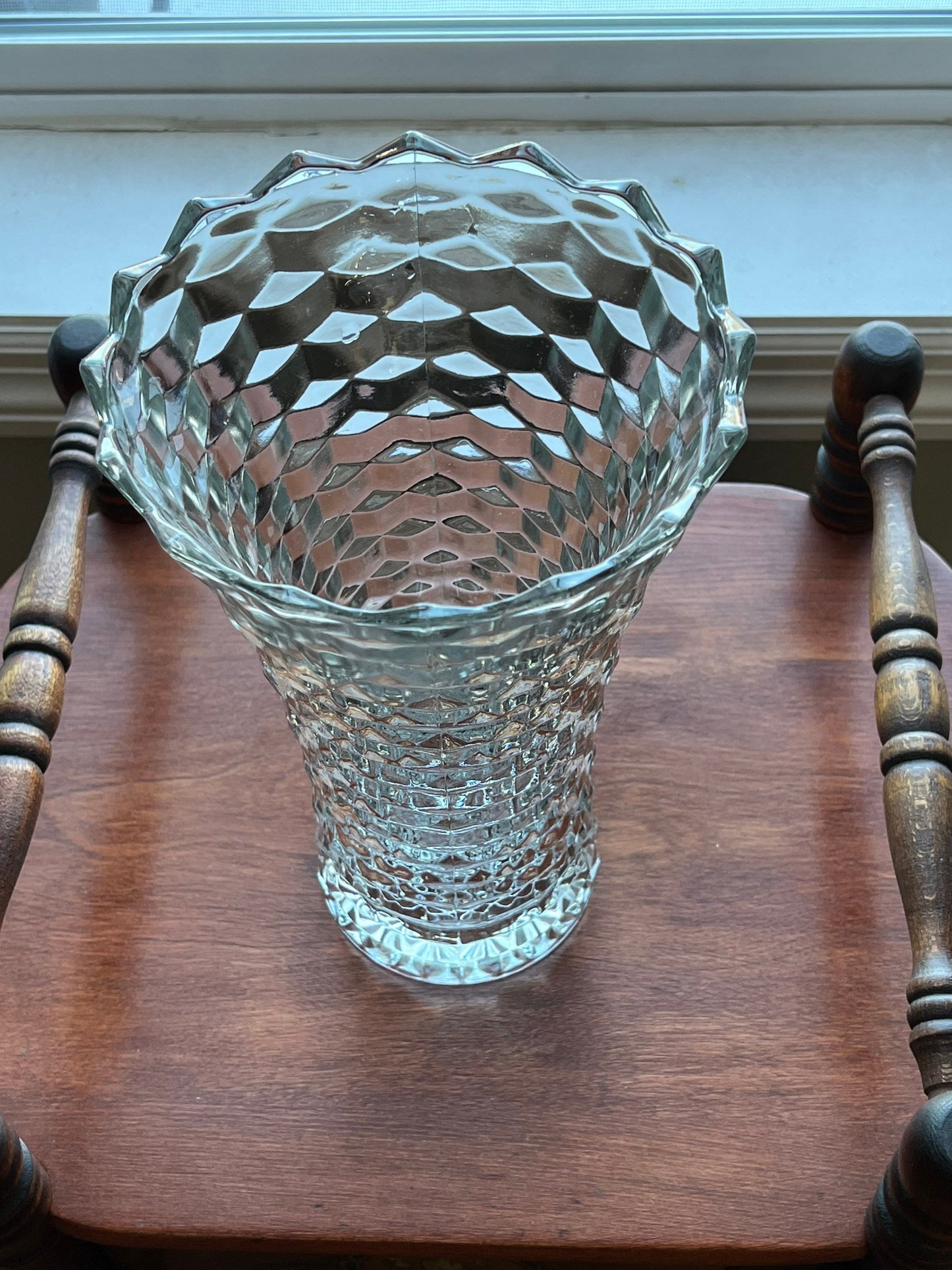 Vintage Fostoria Etched Buttercup Clear Cut Glass Pitcher Vase Mint Rare Art Glass