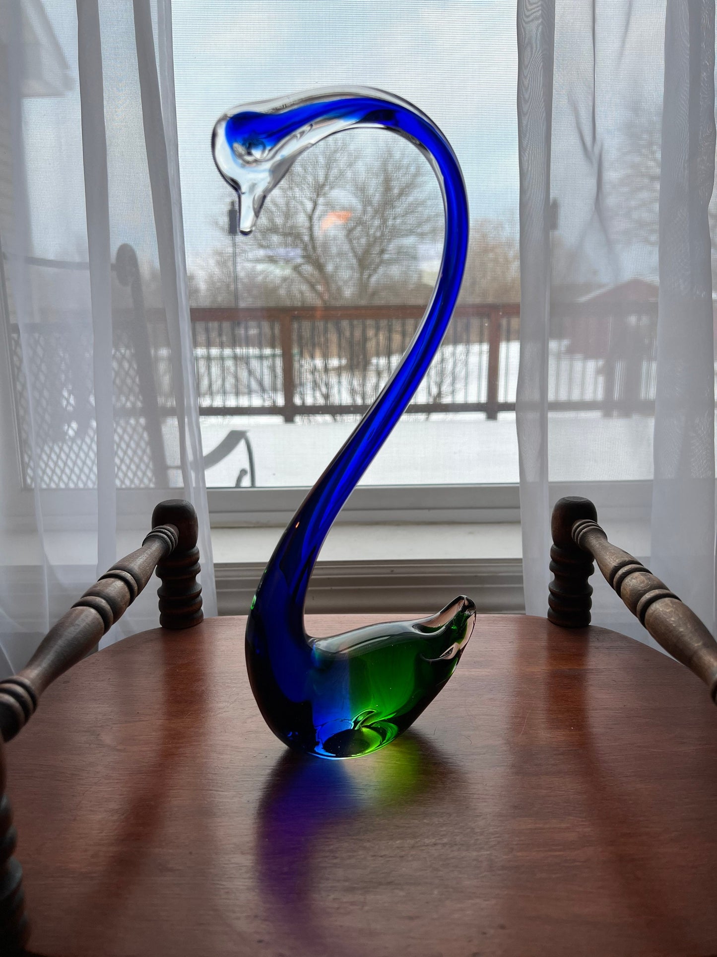 Vintage Blue and Green Hand Blown Glass Swan Stunning Figurine Glass Art 12” tall Great Gift Lover Antiques and Vintage