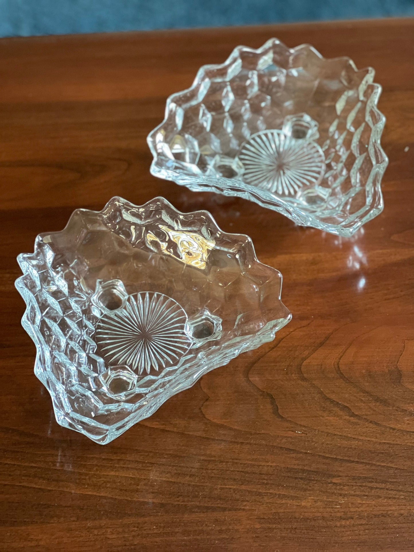 Vintage Fostoria Cool Candy Dish Crystal Cut Glass Pair Crystal Bowls Containers Lover Antiques and Vintage
