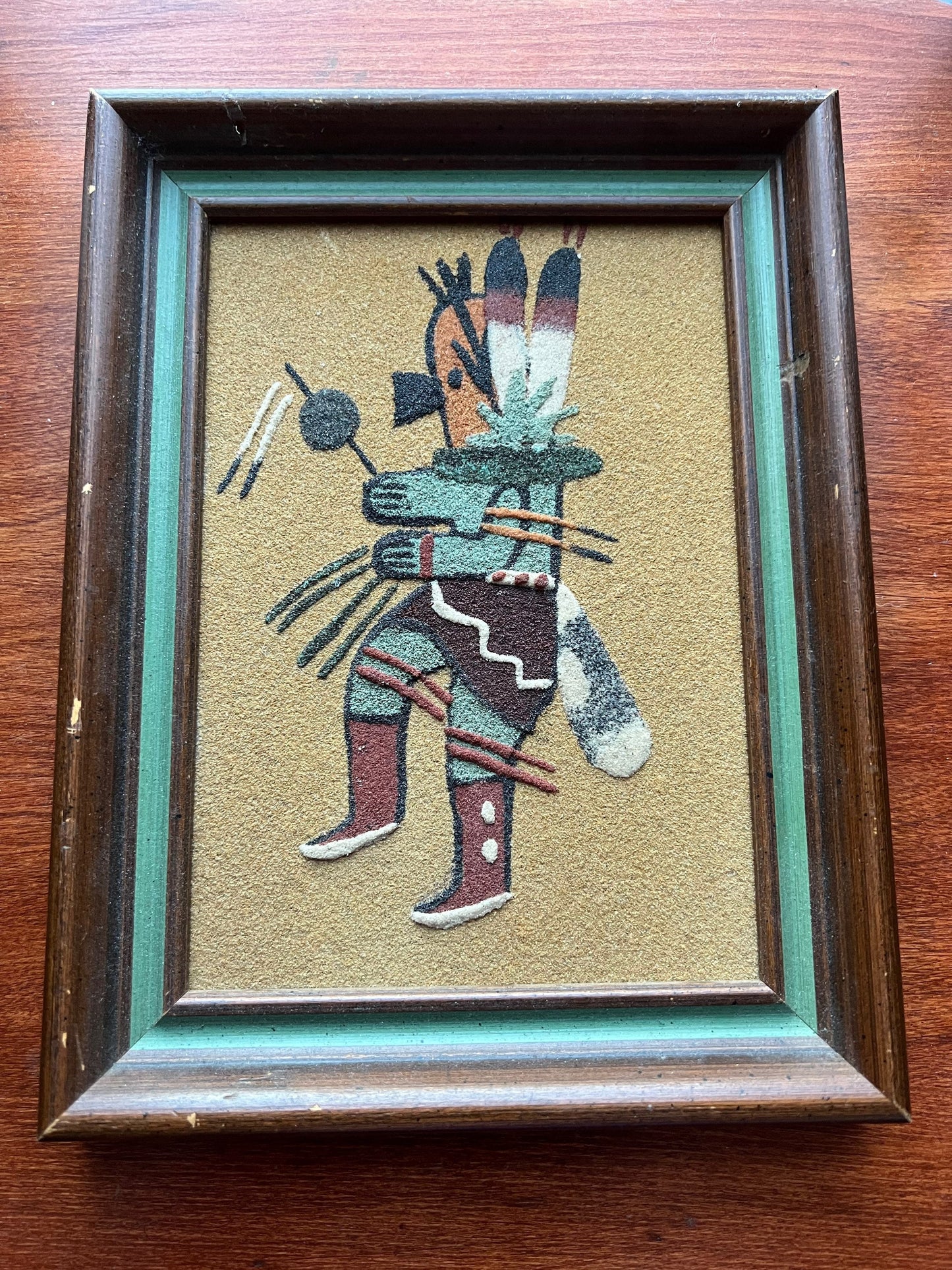 Vintage Navajo Sand Artwork Signed by Famed Artist Ernest Hunt Lover Antiques and Vintage
