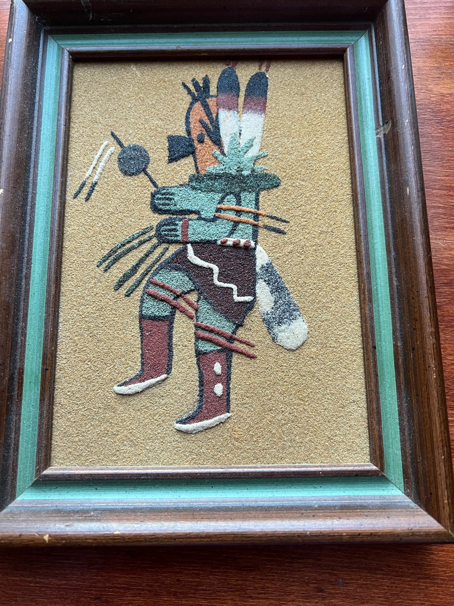 Vintage Navajo Sand Artwork Signed by Famed Artist Ernest Hunt Lover Antiques and Vintage