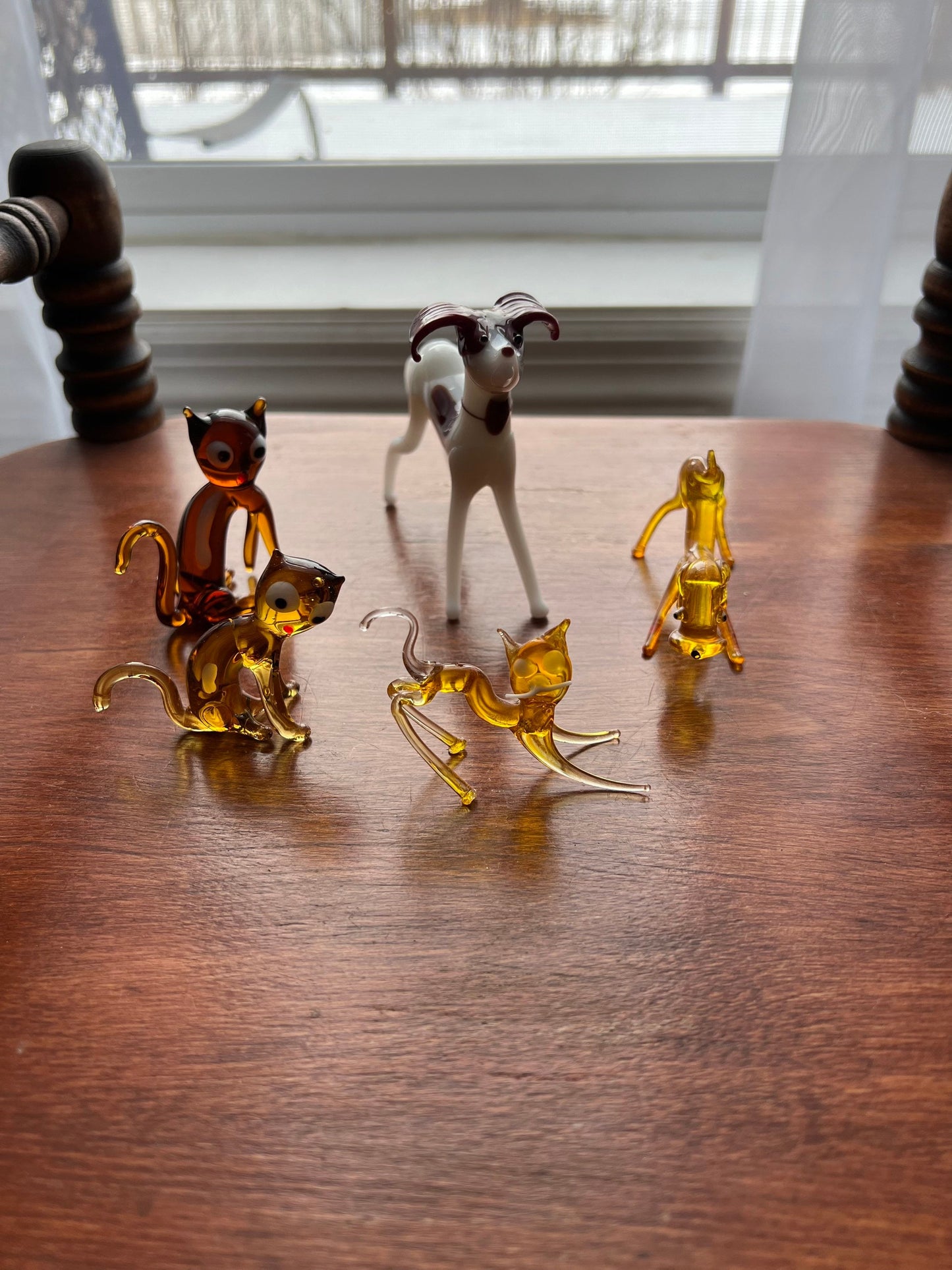 Vintage Glass Animal Collection of 5 Miniatures Minis Amber Glass dogs and cats art collectibles a great gift cat dog figurines