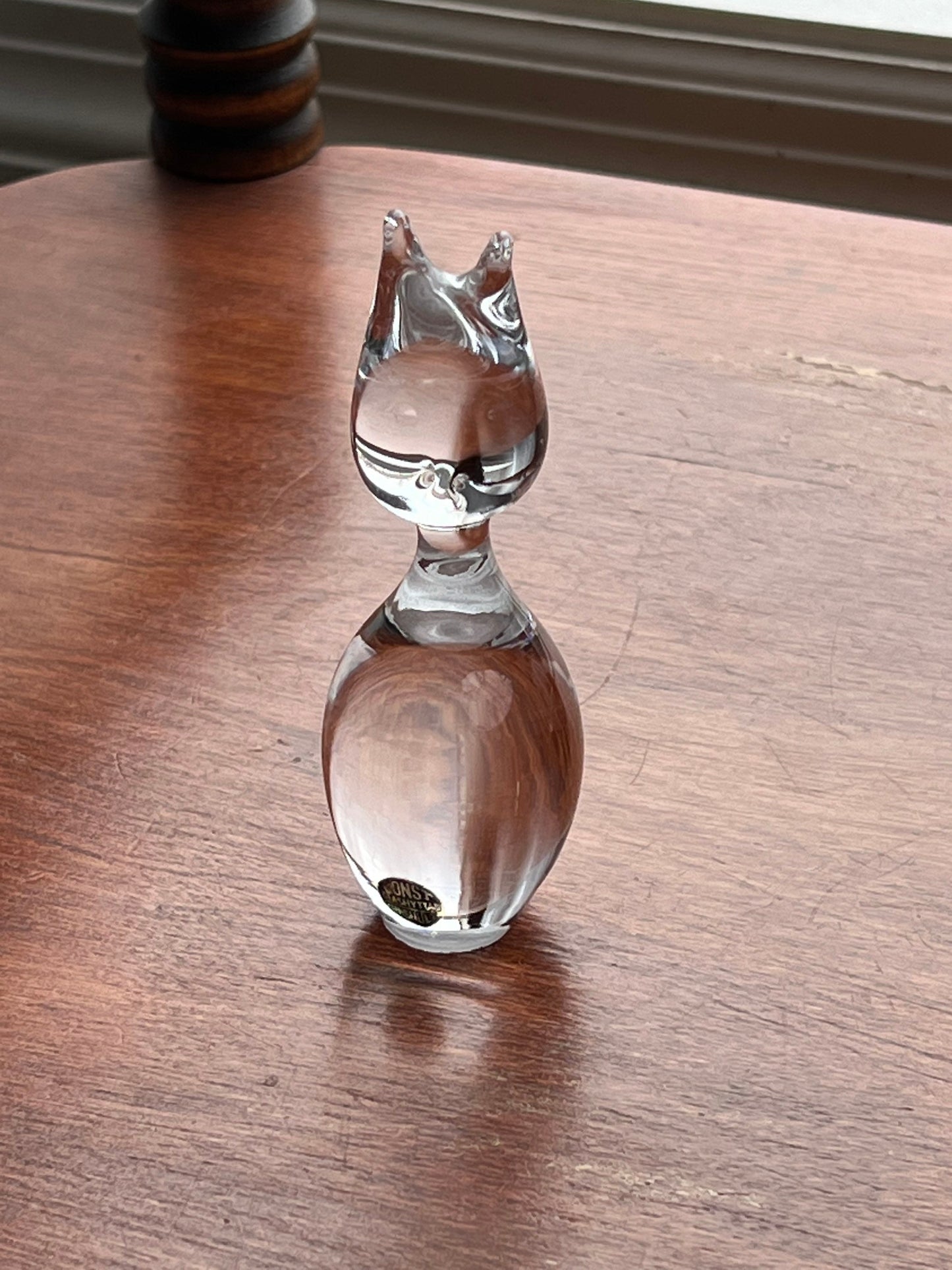 Vintage Konst Glashyttan Urshult Cryatal Cat Figurine Petite Glass Art Animals Cats Kitten