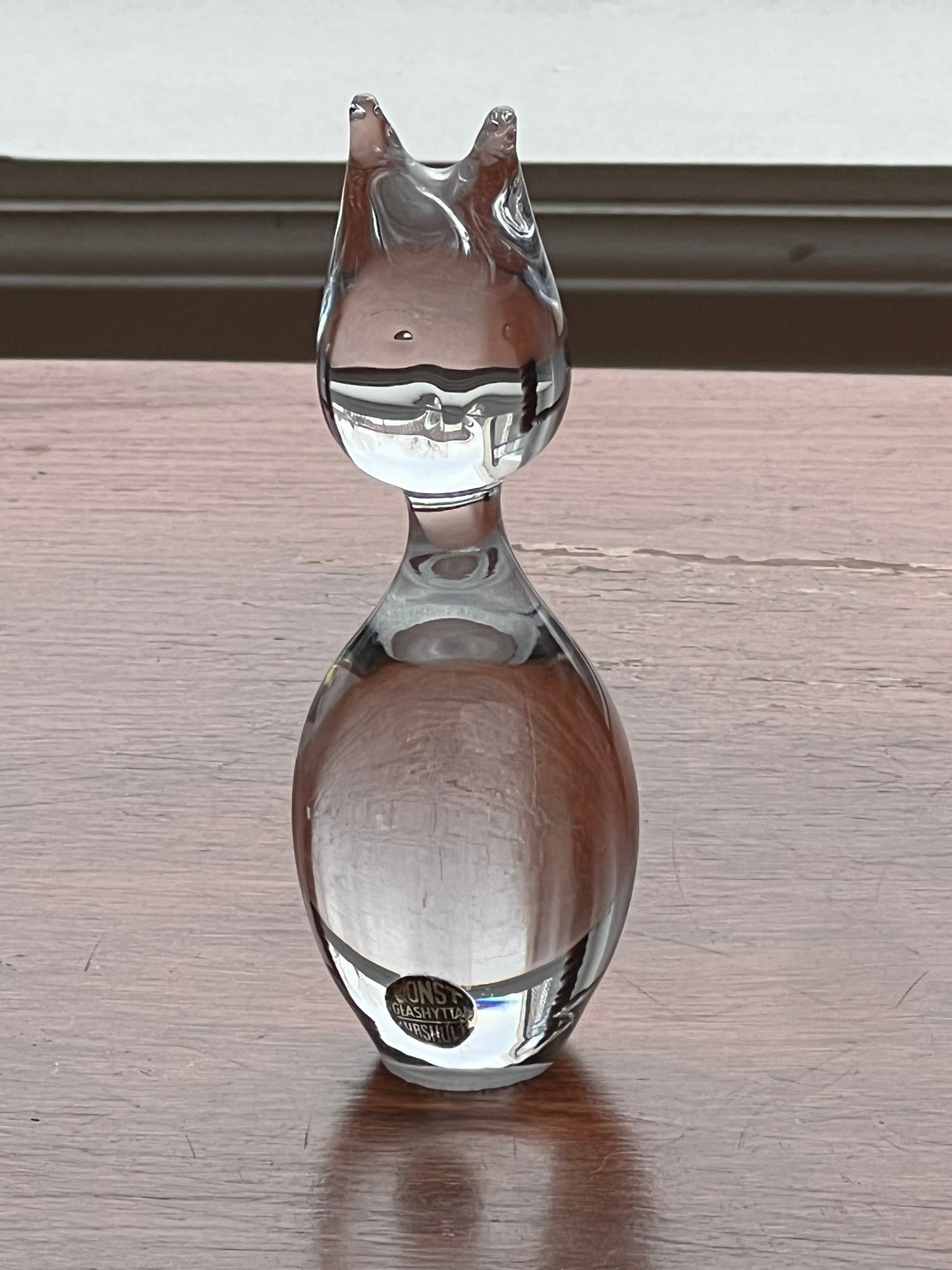 Vintage Konst Glashyttan Urshult Cryatal Cat Figurine Petite Glass Art Animals Cats Kitten