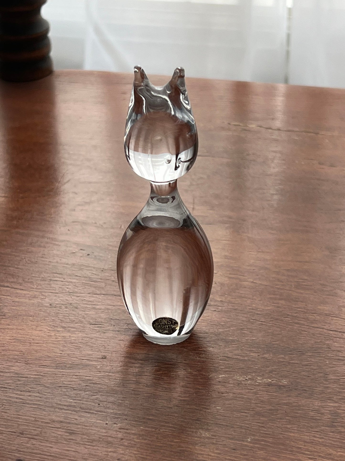 Vintage Konst Glashyttan Urshult Cryatal Cat Figurine Petite Glass Art Animals Cats Kitten