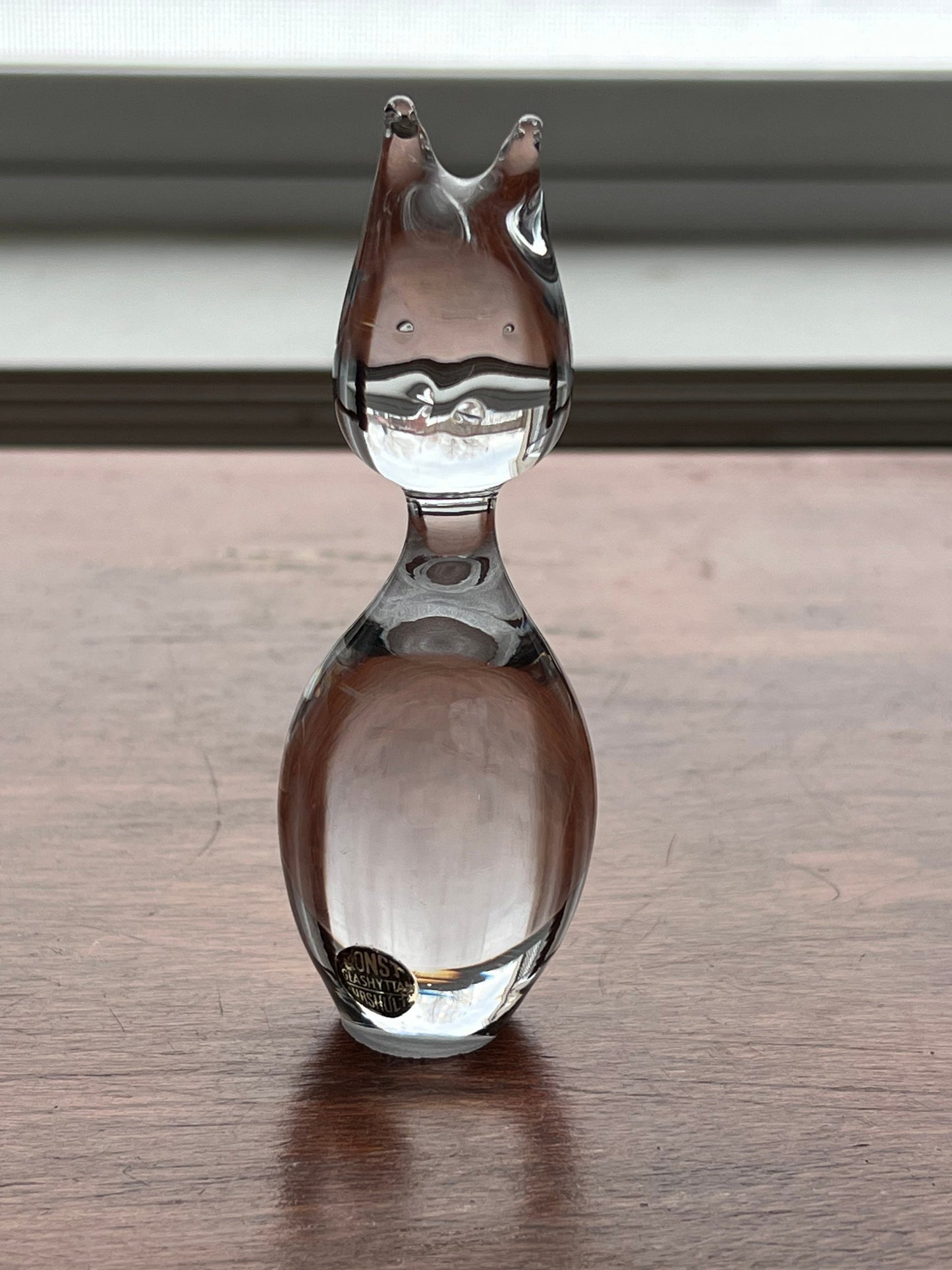 Vintage Konst Glashyttan Urshult Cryatal Cat Figurine Petite Glass Art Animals Cats Kitten