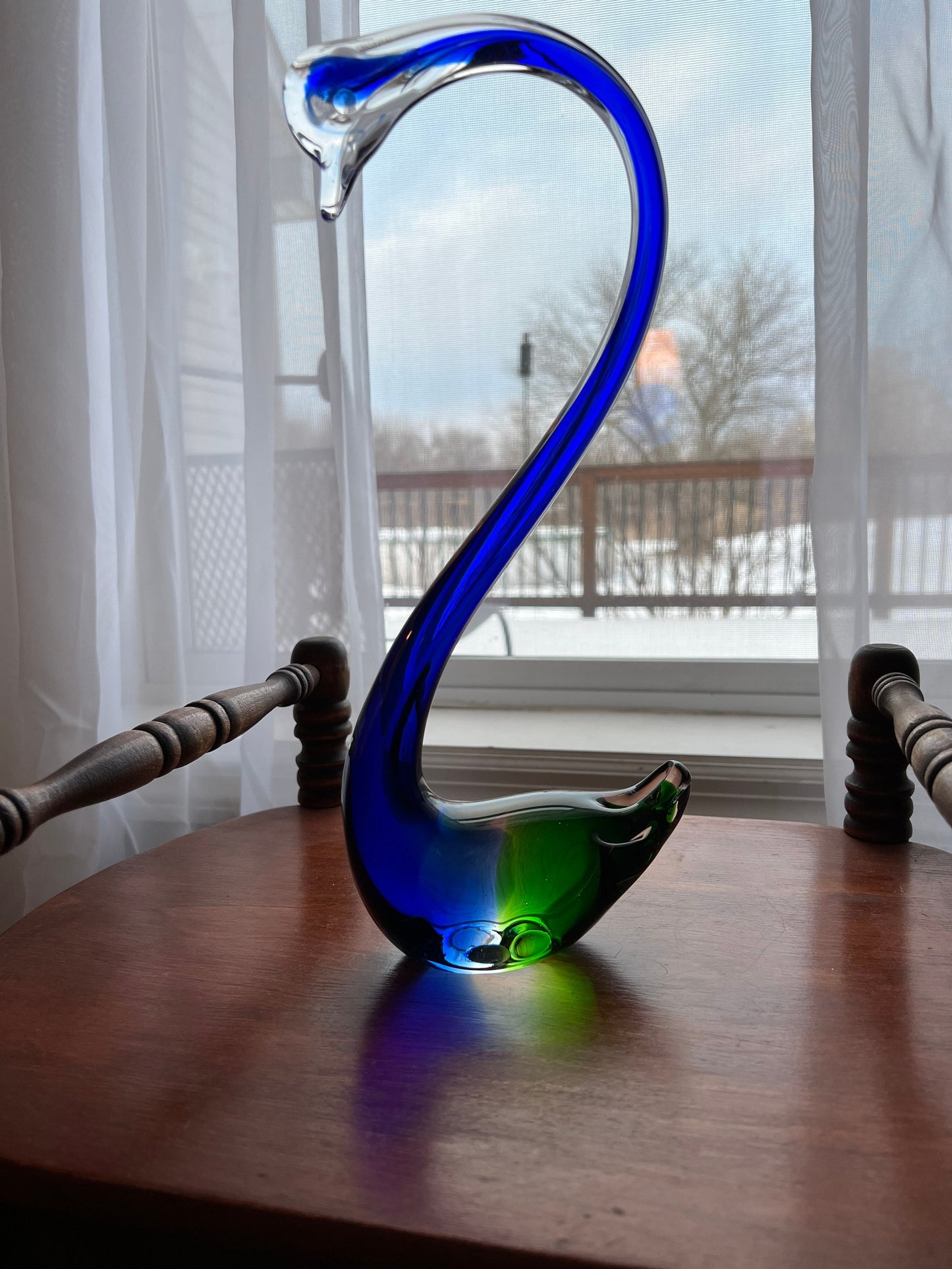 Vintage Blue and Green Hand Blown Glass Swan Stunning Figurine Glass Art 12” tall Great Gift Lover Antiques and Vintage