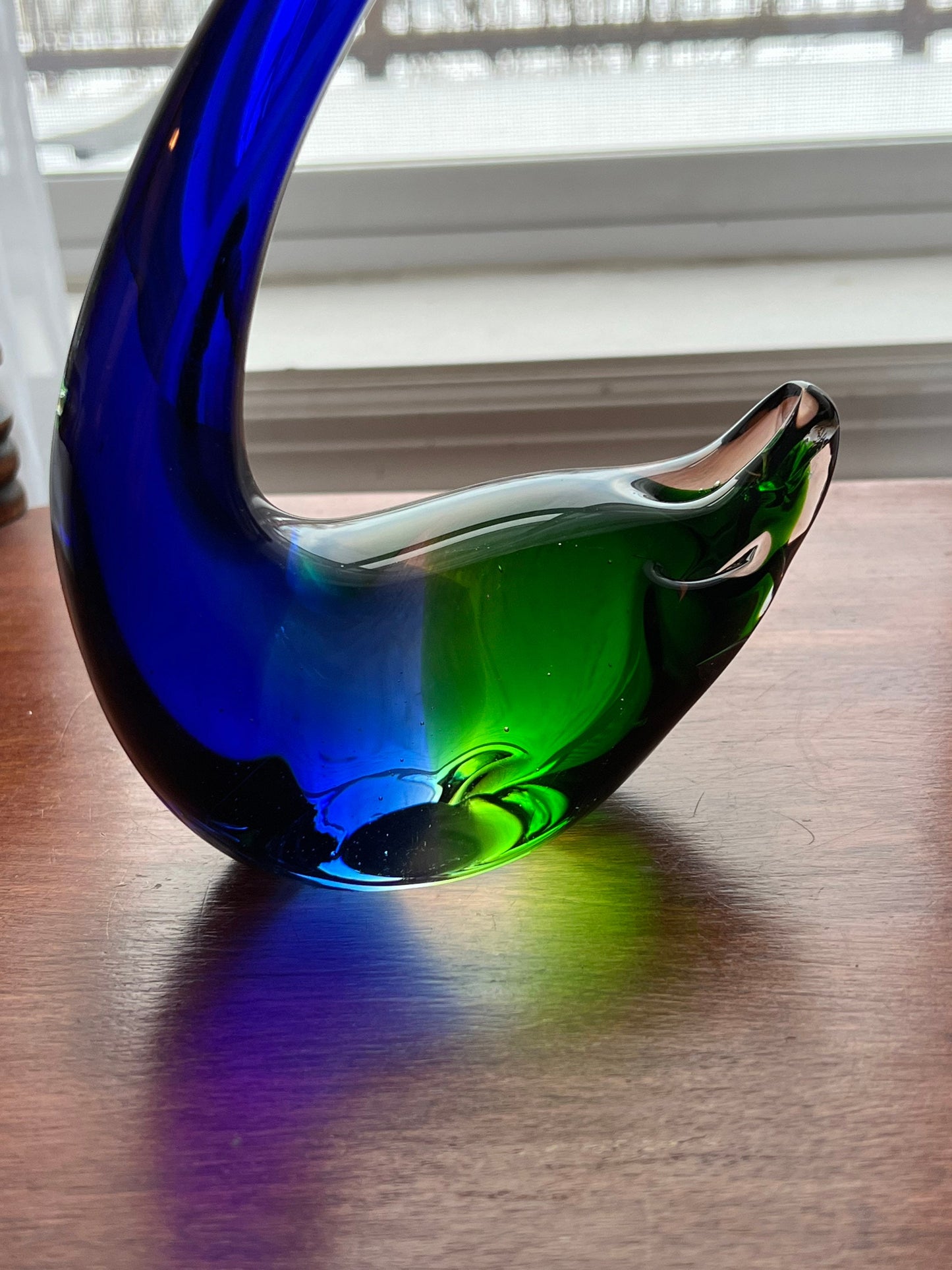 Vintage Blue and Green Hand Blown Glass Swan Stunning Figurine Glass Art 12” tall Great Gift Lover Antiques and Vintage