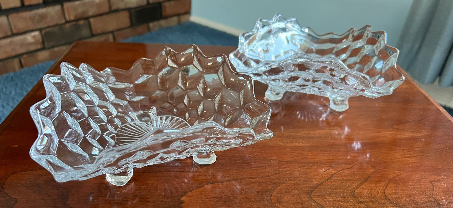 Vintage Fostoria Cool Candy Dish Crystal Cut Glass Pair Crystal Bowls Containers Lover Antiques and Vintage