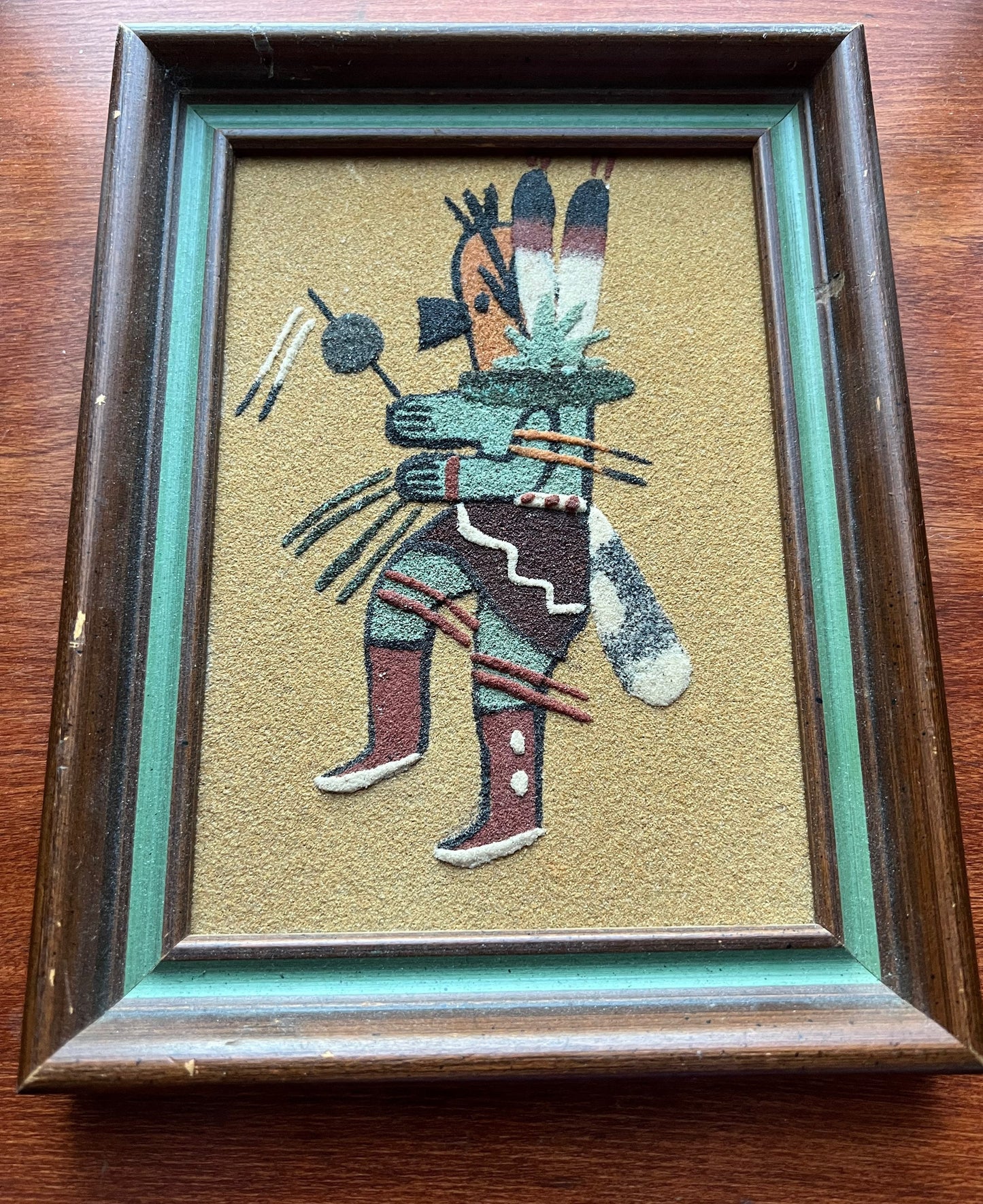 Vintage Navajo Sand Artwork Signed by Famed Artist Ernest Hunt Lover Antiques and Vintage