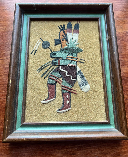 Vintage Navajo Sand Artwork Signed by Famed Artist Ernest Hunt Lover Antiques and Vintage