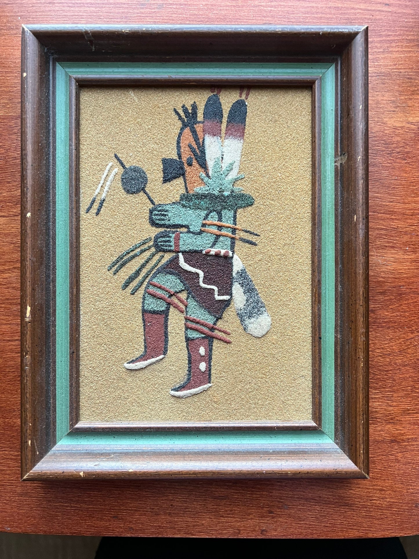 Vintage Navajo Sand Artwork Signed by Famed Artist Ernest Hunt Lover Antiques and Vintage