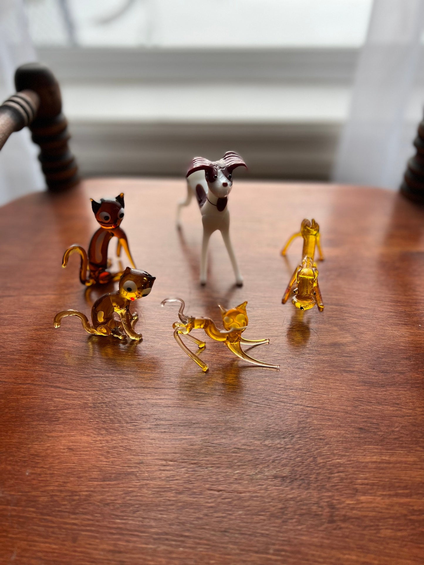 Vintage Glass Animal Collection of 5 Miniatures Minis Amber Glass dogs and cats art collectibles a great gift cat dog figurines