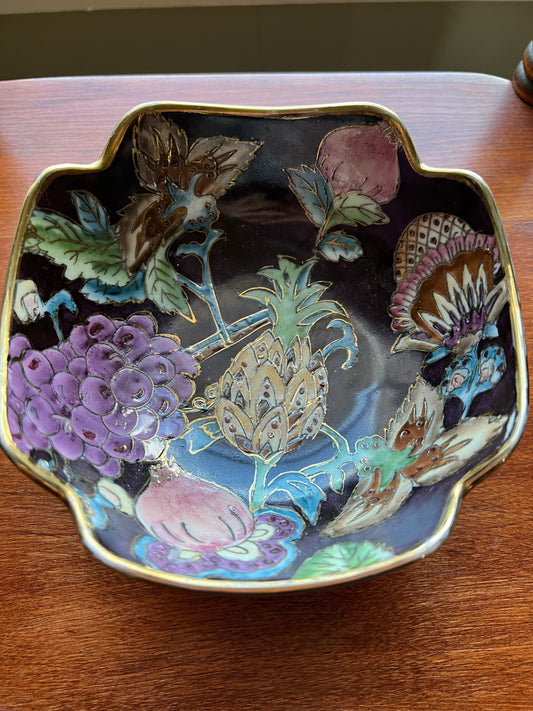 Vintage Toyo Trading Co New Country Gear Chinese Ceramic Bowl 8” Purple Fruit Pineapple home decor bowl oriental