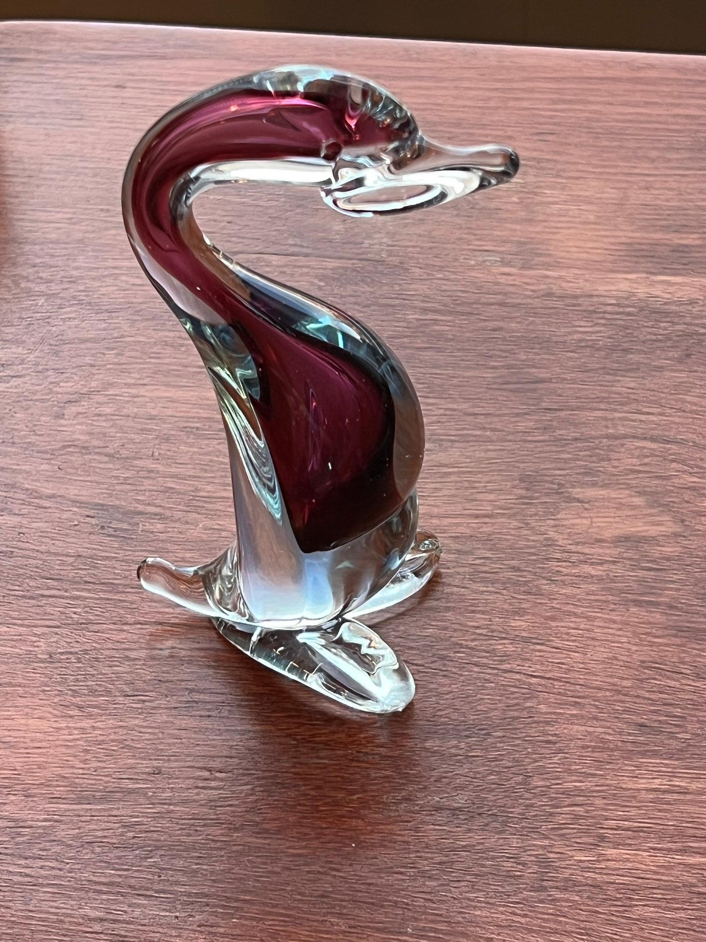 Vintage Murano Style Glass Goose Deep Purple & Clear Glass Art 6” Tall Artwork animals