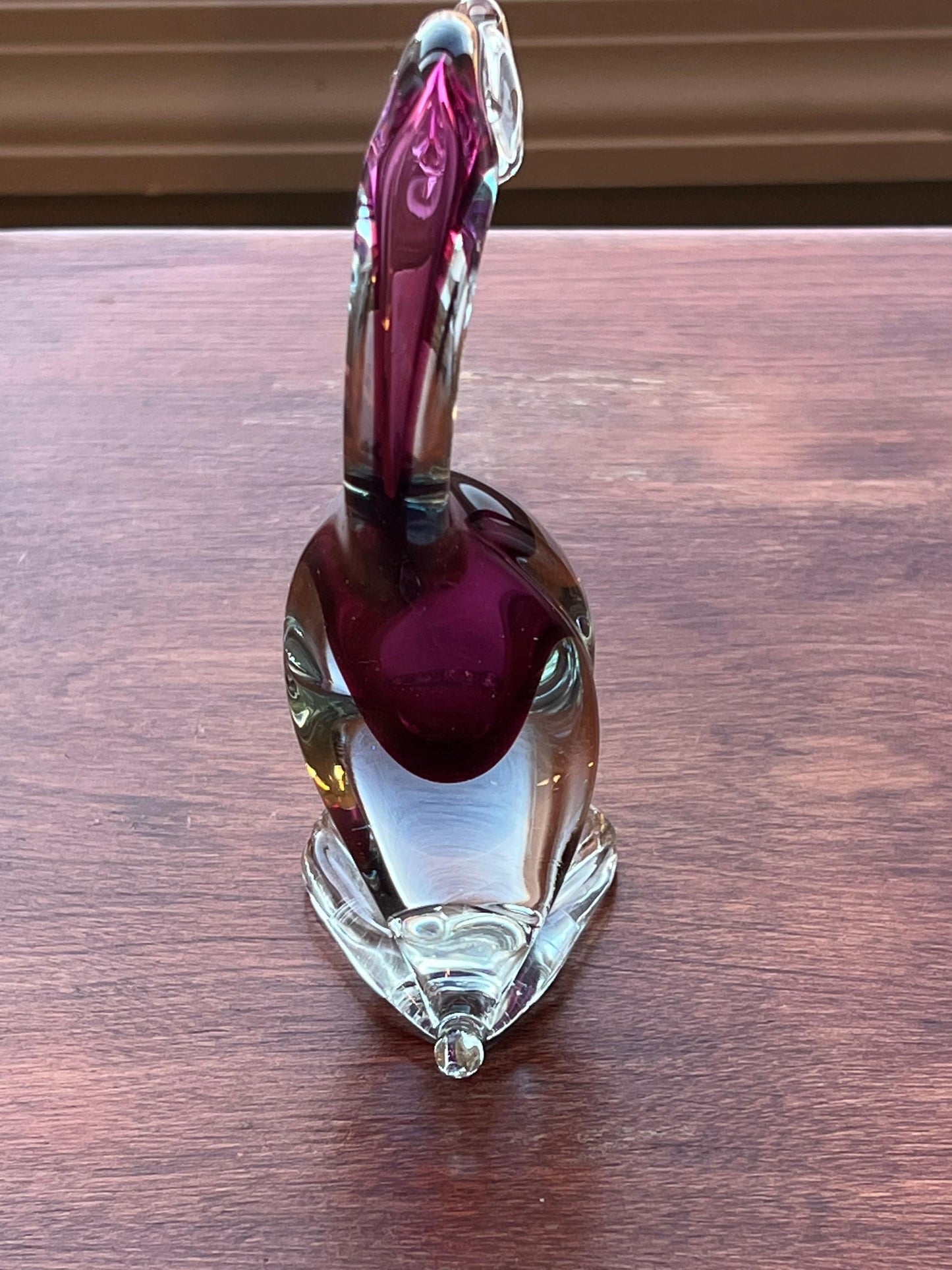 Vintage Murano Style Glass Goose Deep Purple & Clear Glass Art 6” Tall Artwork animals