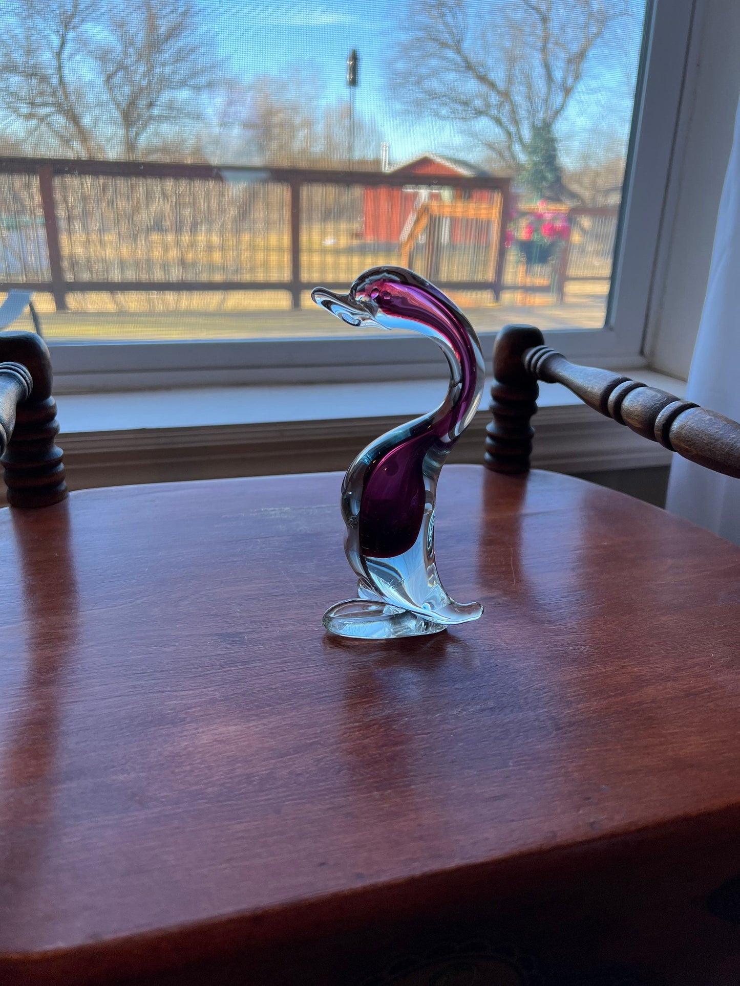 Vintage Murano Style Glass Goose Deep Purple & Clear Glass Art 6” Tall Artwork animals