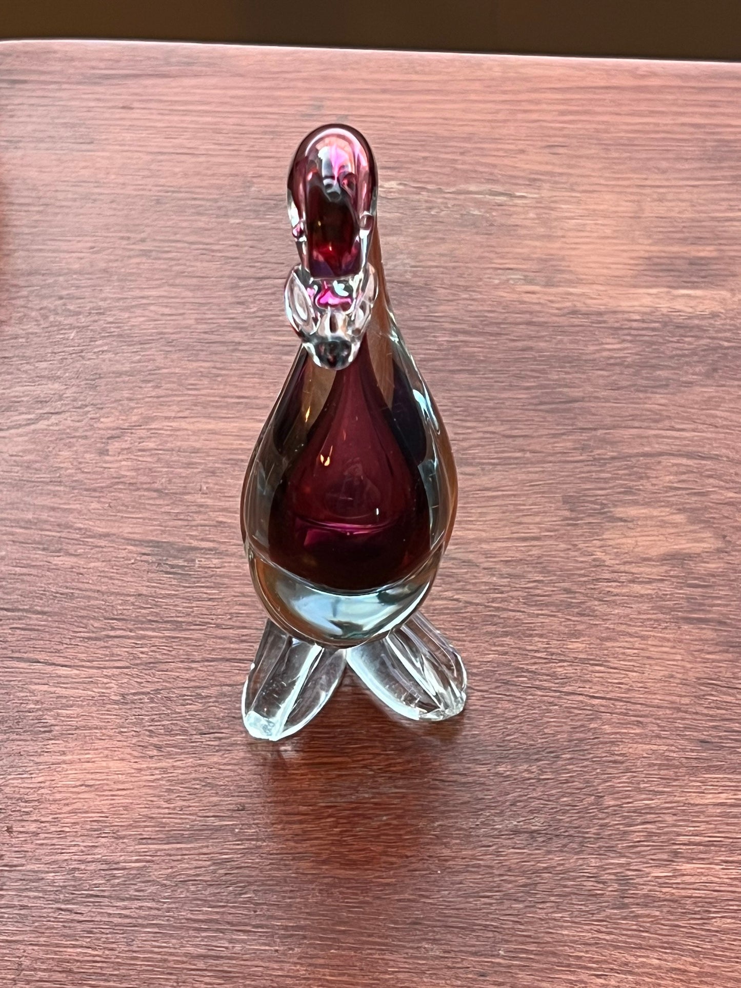 Vintage Murano Style Glass Goose Deep Purple & Clear Glass Art 6” Tall Artwork animals