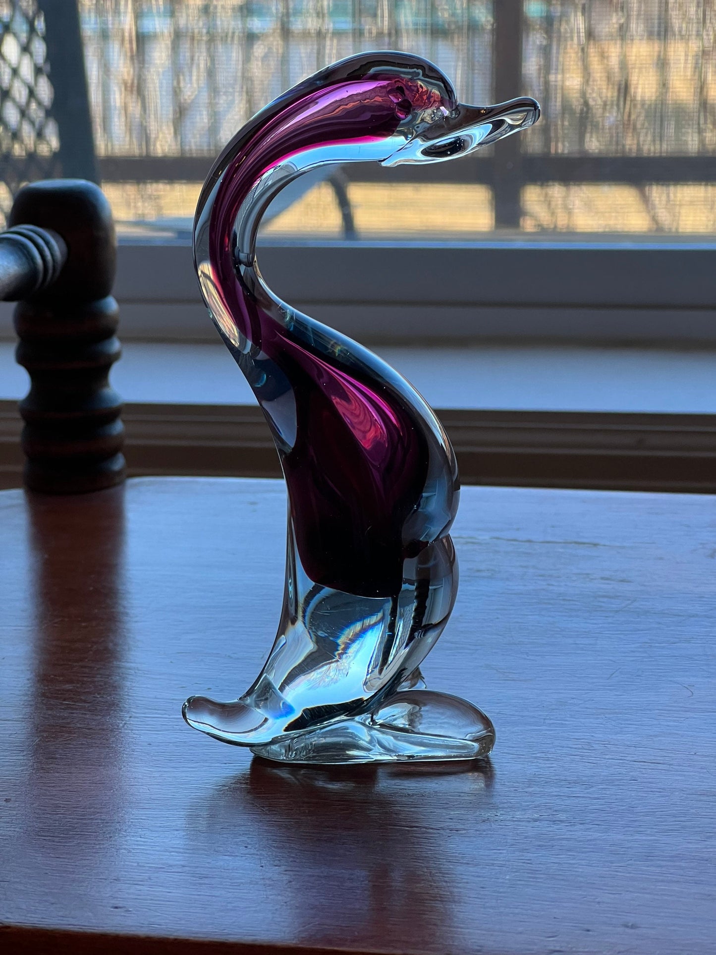 Vintage Murano Style Glass Goose Deep Purple & Clear Glass Art 6” Tall Artwork animals