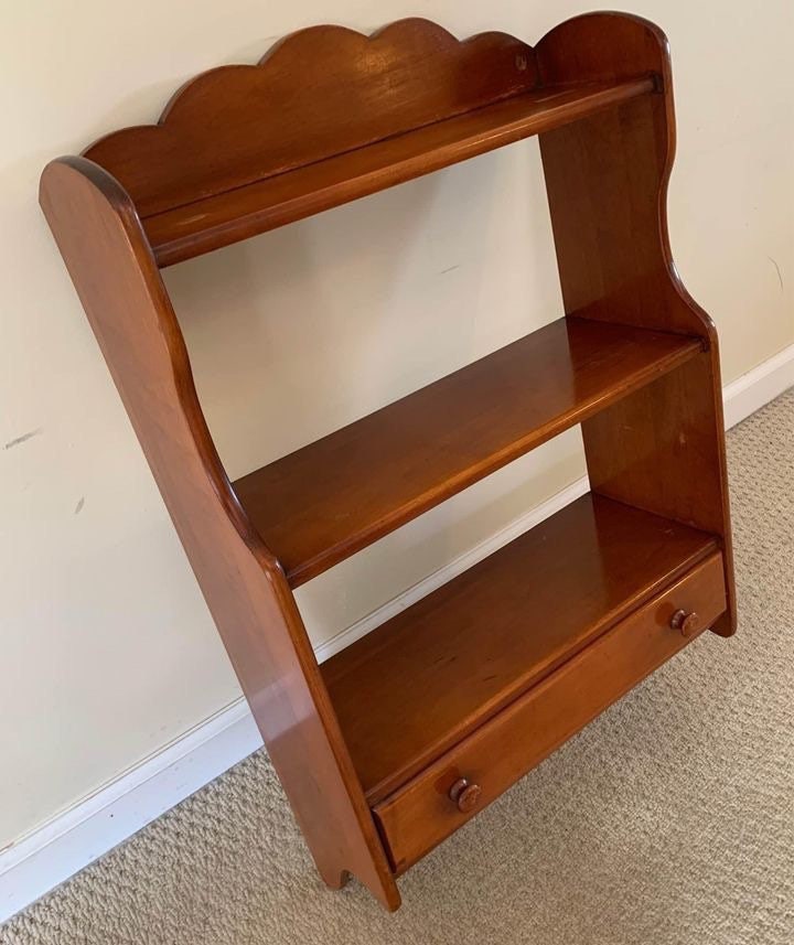 Vintage Maple Wall Shelf with drawer, Wall Bookshelf, Wall Rack, Lover Antiques and Vintage
