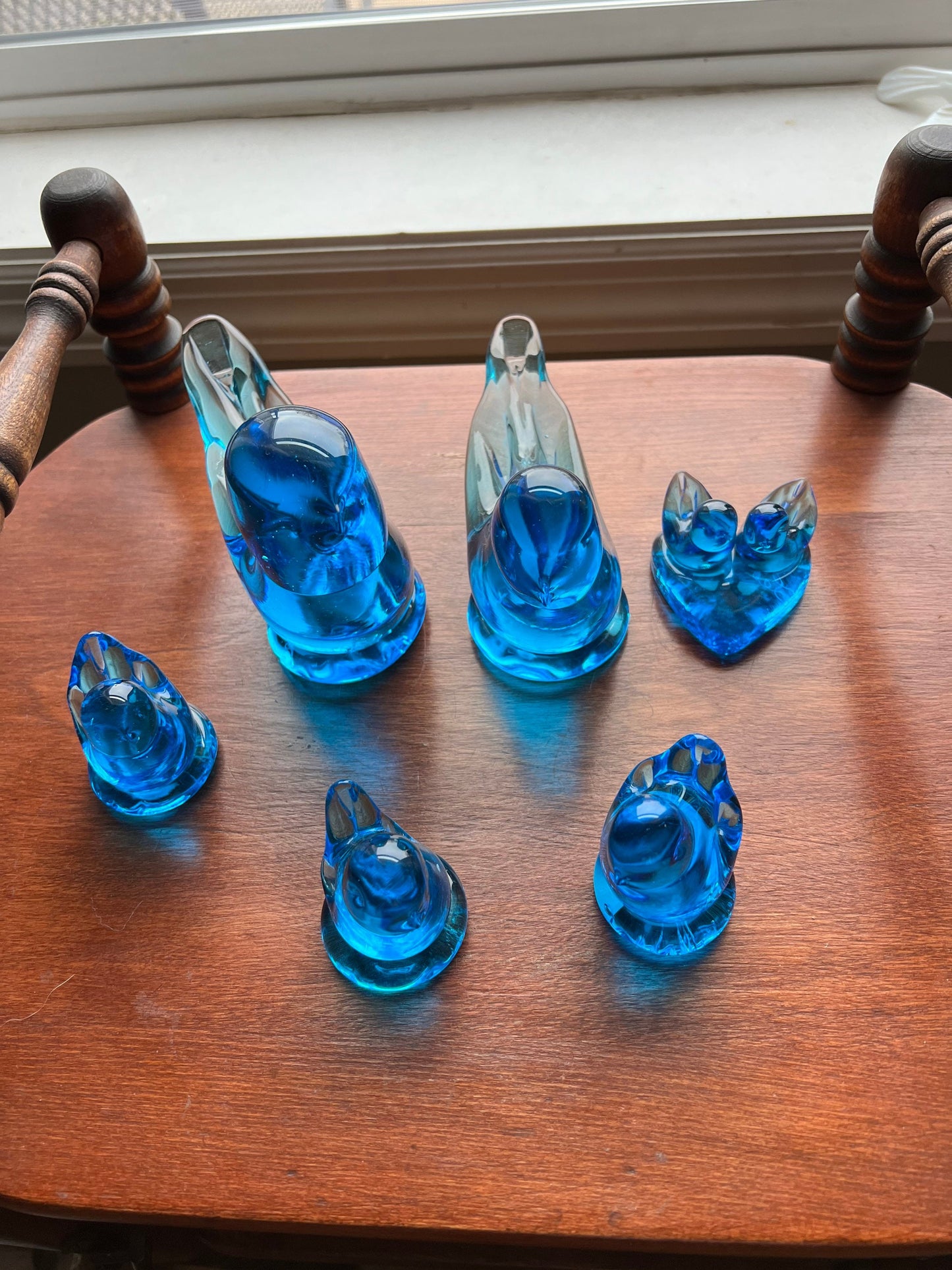 Vintage Bluebirds of Happiness signed by Leo Ward Family Collection of 6 Blue Art Glass Artwork Lover Antiques and Vintage