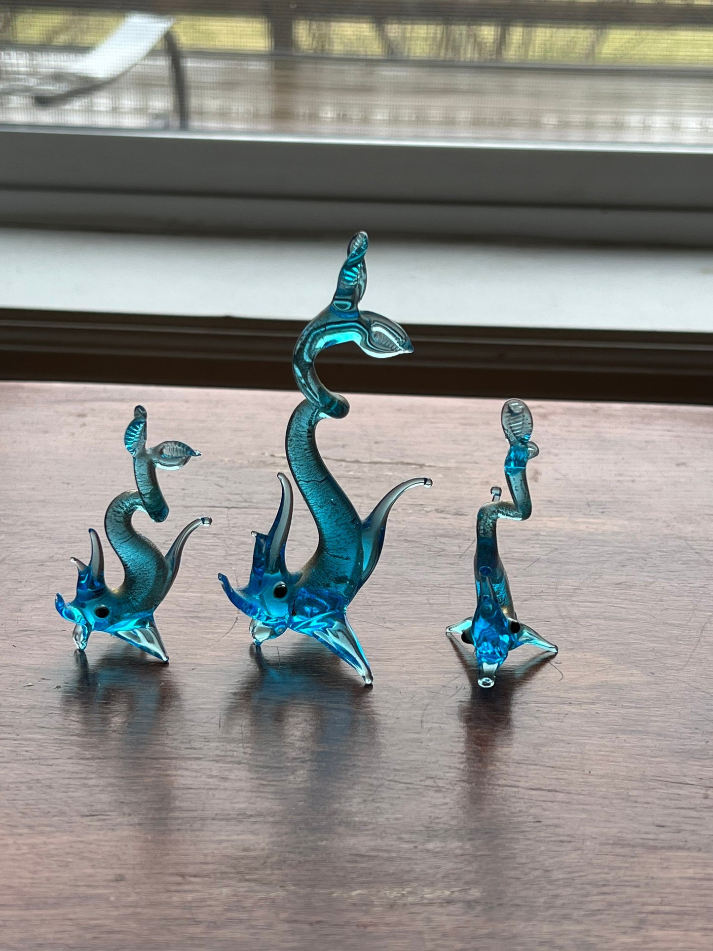 Vintage Murano Hand Blown Glass Seahorse Trio rare and flawless!