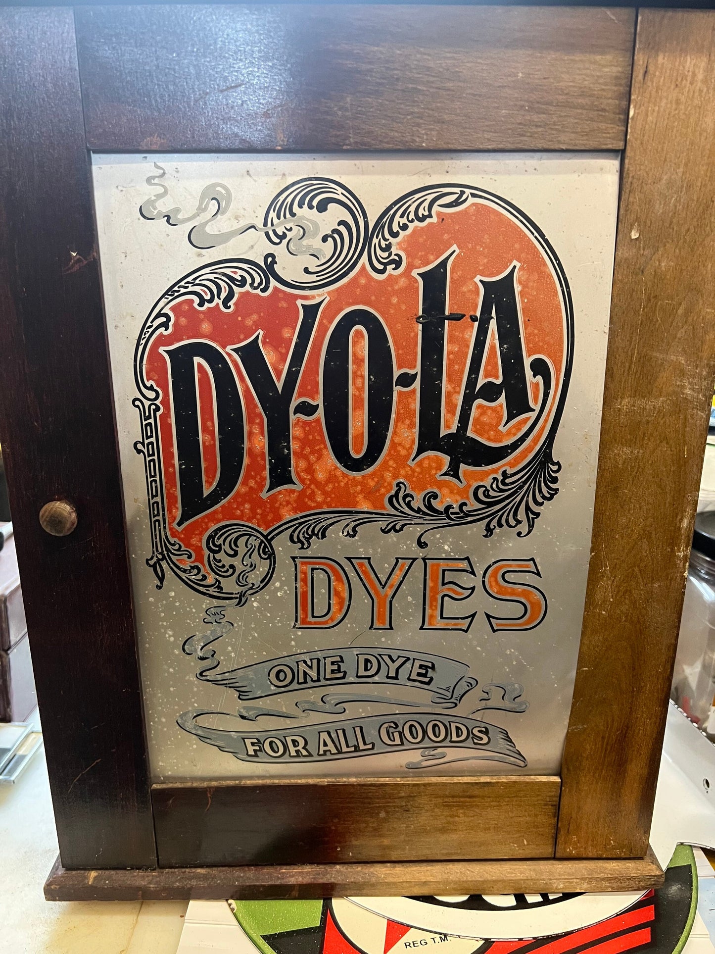 Antique Dy-O-La Wood Cabinet Small Compartment Shelves Rustic General Store Fabric Dye Dyola Dyes Display Tabletop bookcase