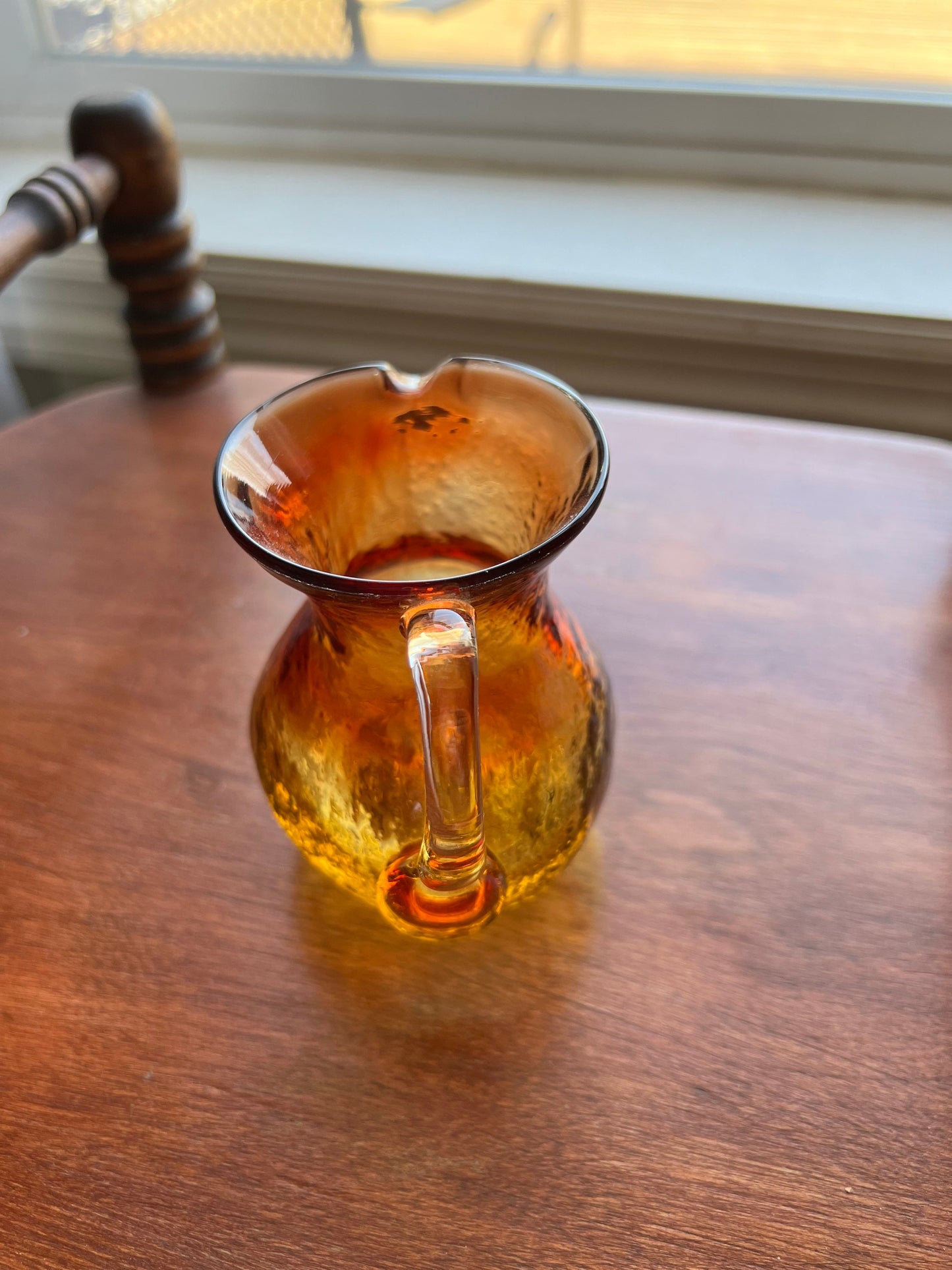 Vintage Amber Crackle Glass Mini Pitcher Art Amberina Creamer Art Glass Lover Antiques and Vintage
