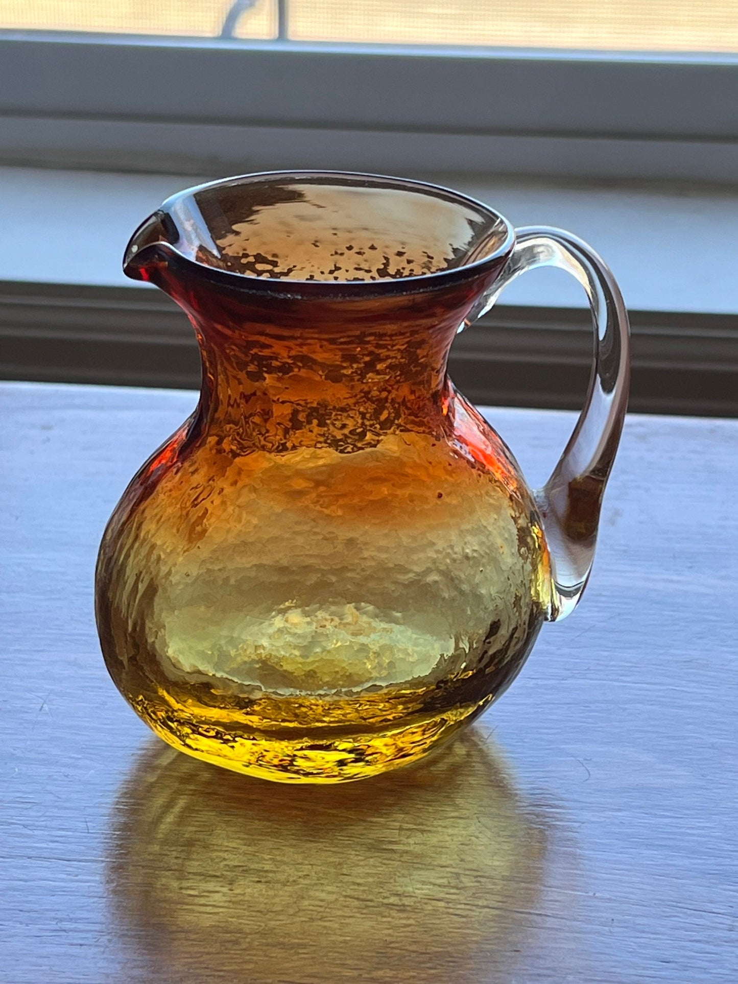 Vintage Amber Crackle Glass Mini Pitcher Art Amberina Creamer Art Glass Lover Antiques and Vintage