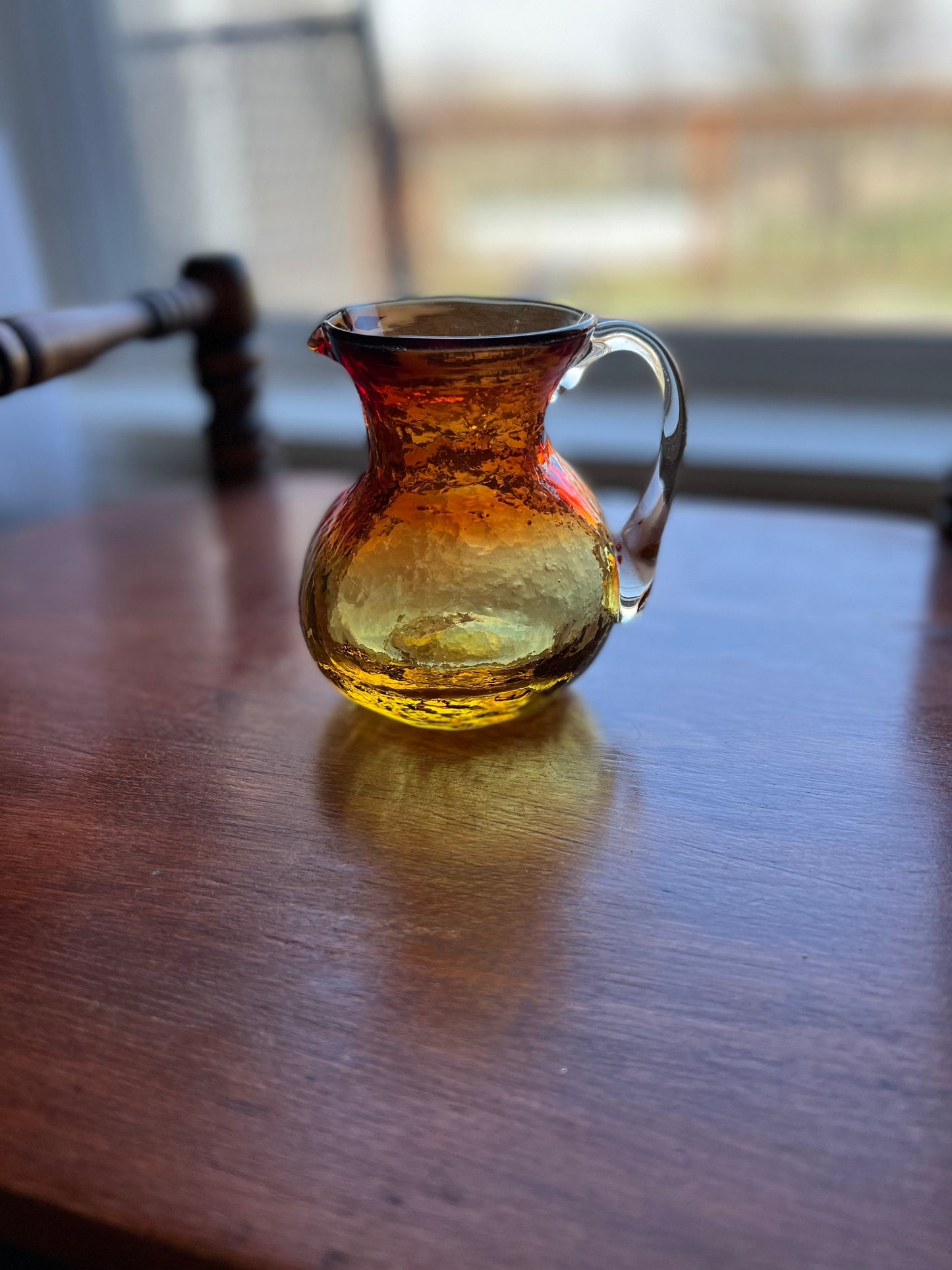 Vintage Amber Crackle Glass Mini Pitcher Art Amberina Creamer Art Glass Lover Antiques and Vintage