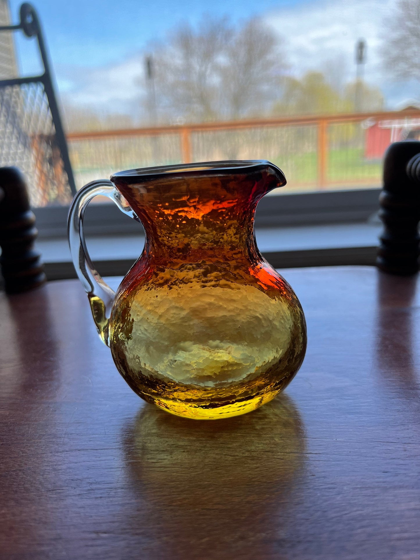 Vintage Amber Crackle Glass Mini Pitcher Art Amberina Creamer Art Glass Lover Antiques and Vintage