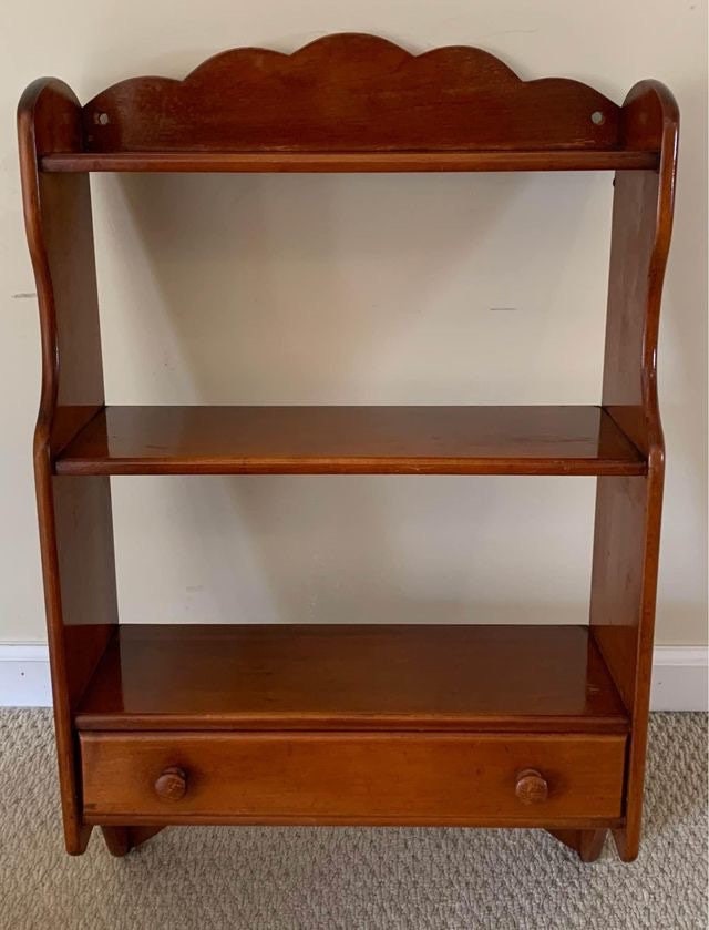 Vintage Maple Wall Shelf with drawer, Wall Bookshelf, Wall Rack, Lover Antiques and Vintage