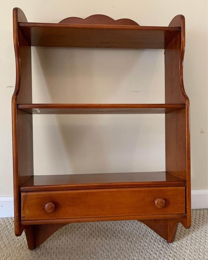 Vintage Maple Wall Shelf with drawer, Wall Bookshelf, Wall Rack, Lover Antiques and Vintage