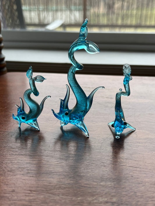 Vintage Murano Hand Blown Glass Seahorse Trio rare and flawless!