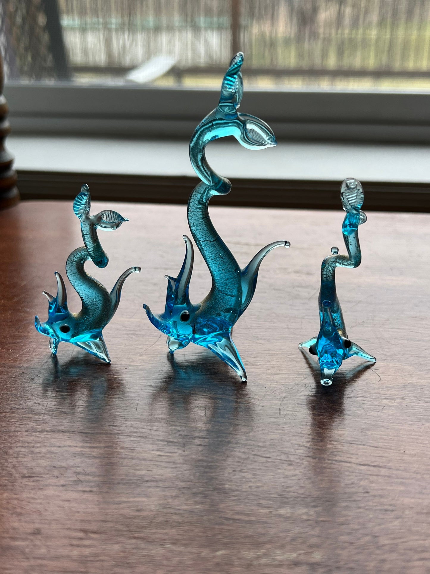 Vintage Murano Hand Blown Glass Seahorse Trio rare and flawless!