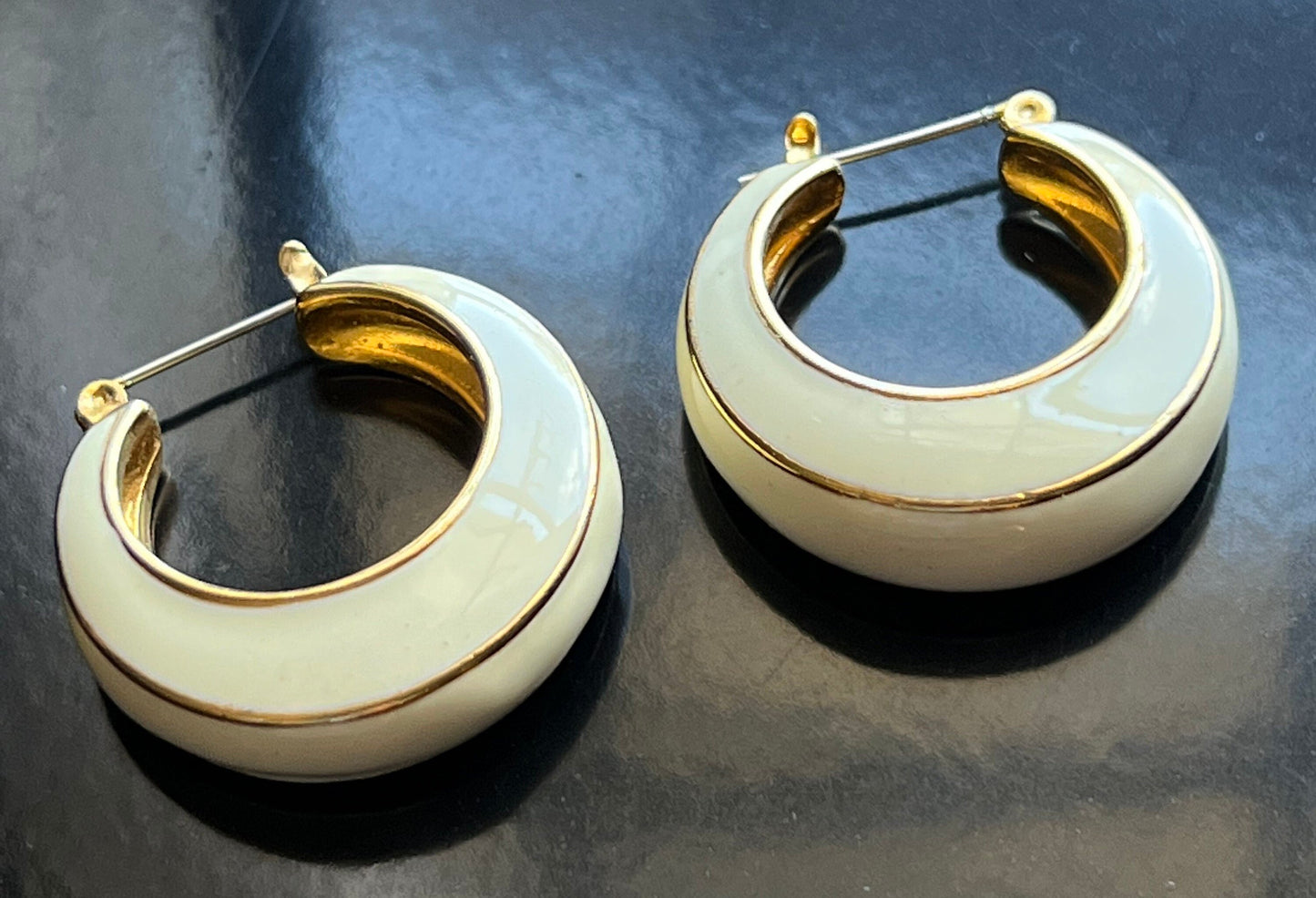 Vintage Mid Century Modern pierced earrings cream with gold jewelry great gift