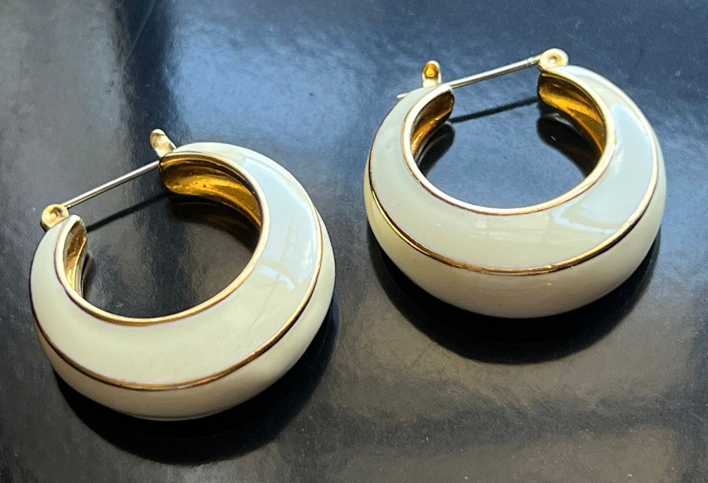 Vintage Mid Century Modern pierced earrings cream with gold jewelry great gift