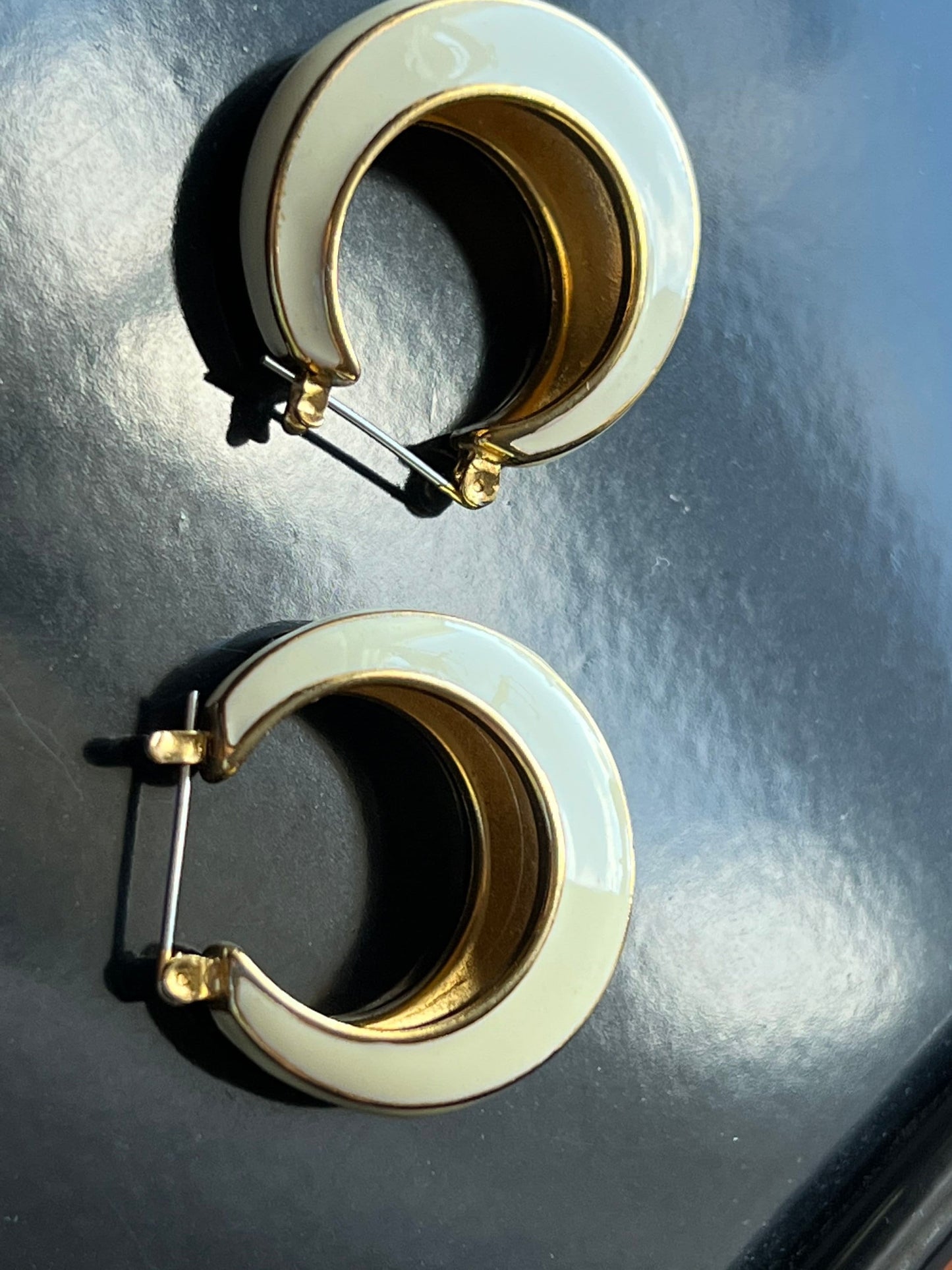 Vintage Mid Century Modern pierced earrings cream with gold jewelry great gift