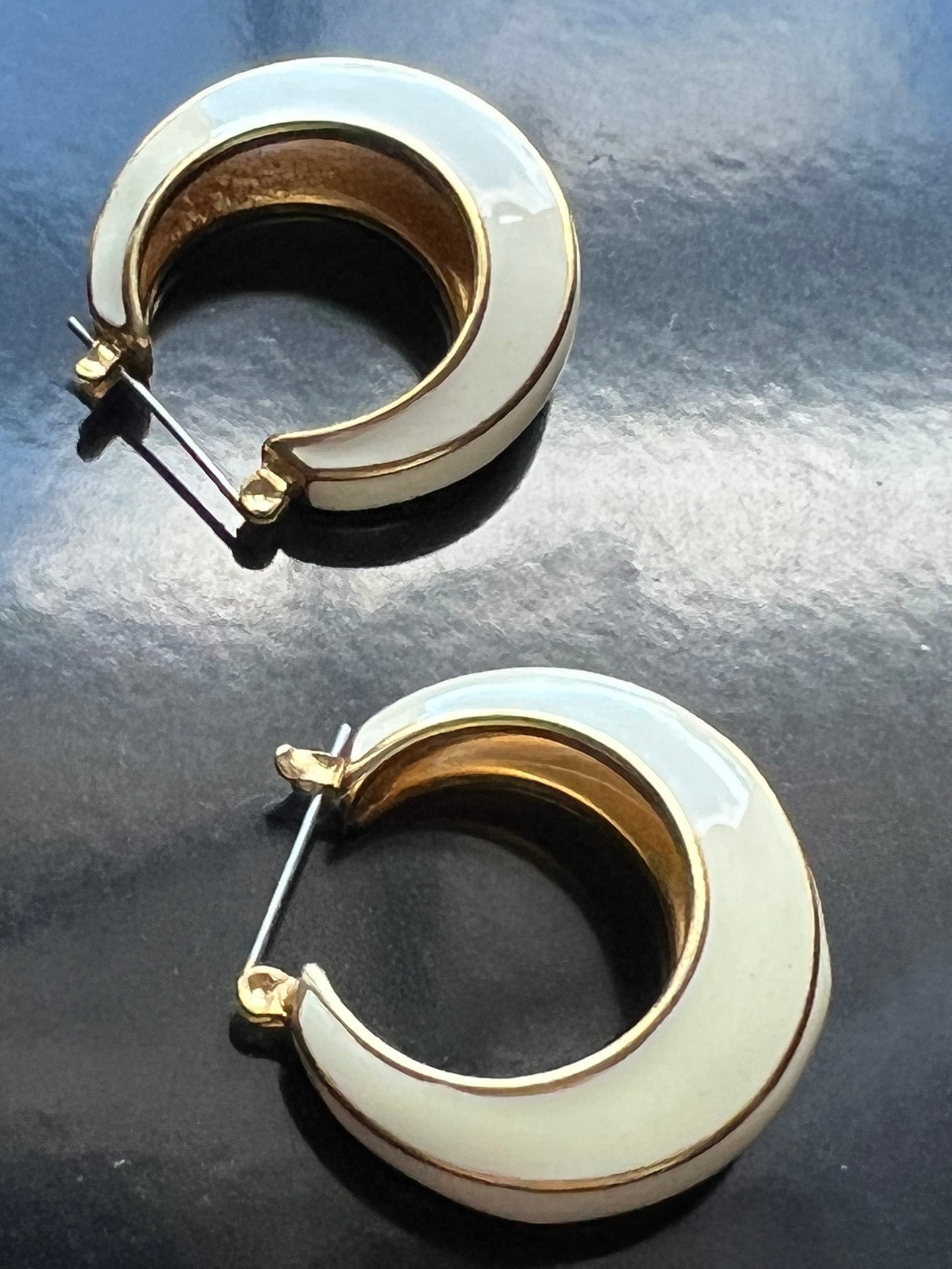 Vintage Mid Century Modern pierced earrings cream with gold jewelry great gift