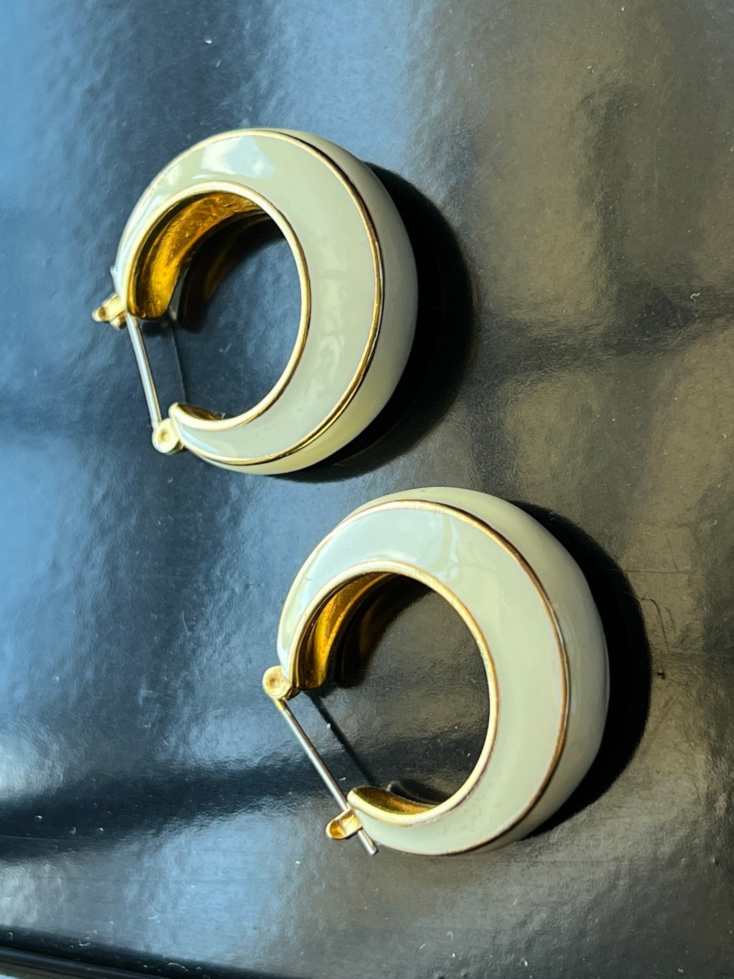 Vintage Mid Century Modern pierced earrings cream with gold jewelry great gift