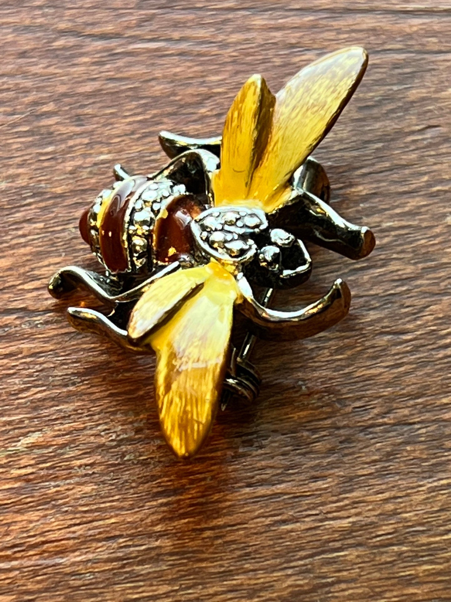 Vintage Bee Enamel Honey Bee Pin Beetle Brooch, Vintage Crystal Elegant Brooch Bumble Bees mid Century Modern Jewelry