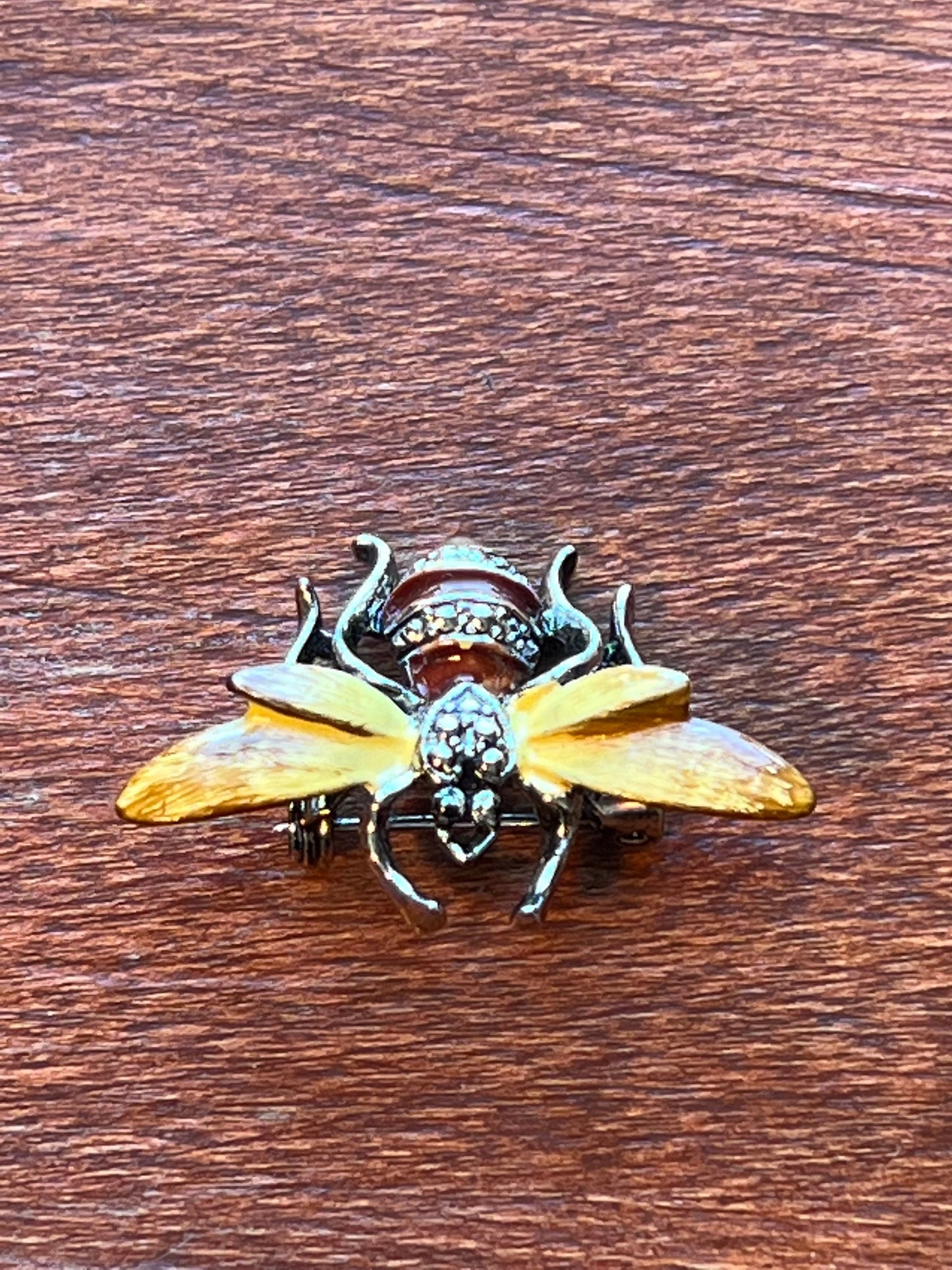 Vintage Bee Enamel Honey Bee Pin Beetle Brooch, Vintage Crystal Elegant Brooch Bumble Bees mid Century Modern Jewelry