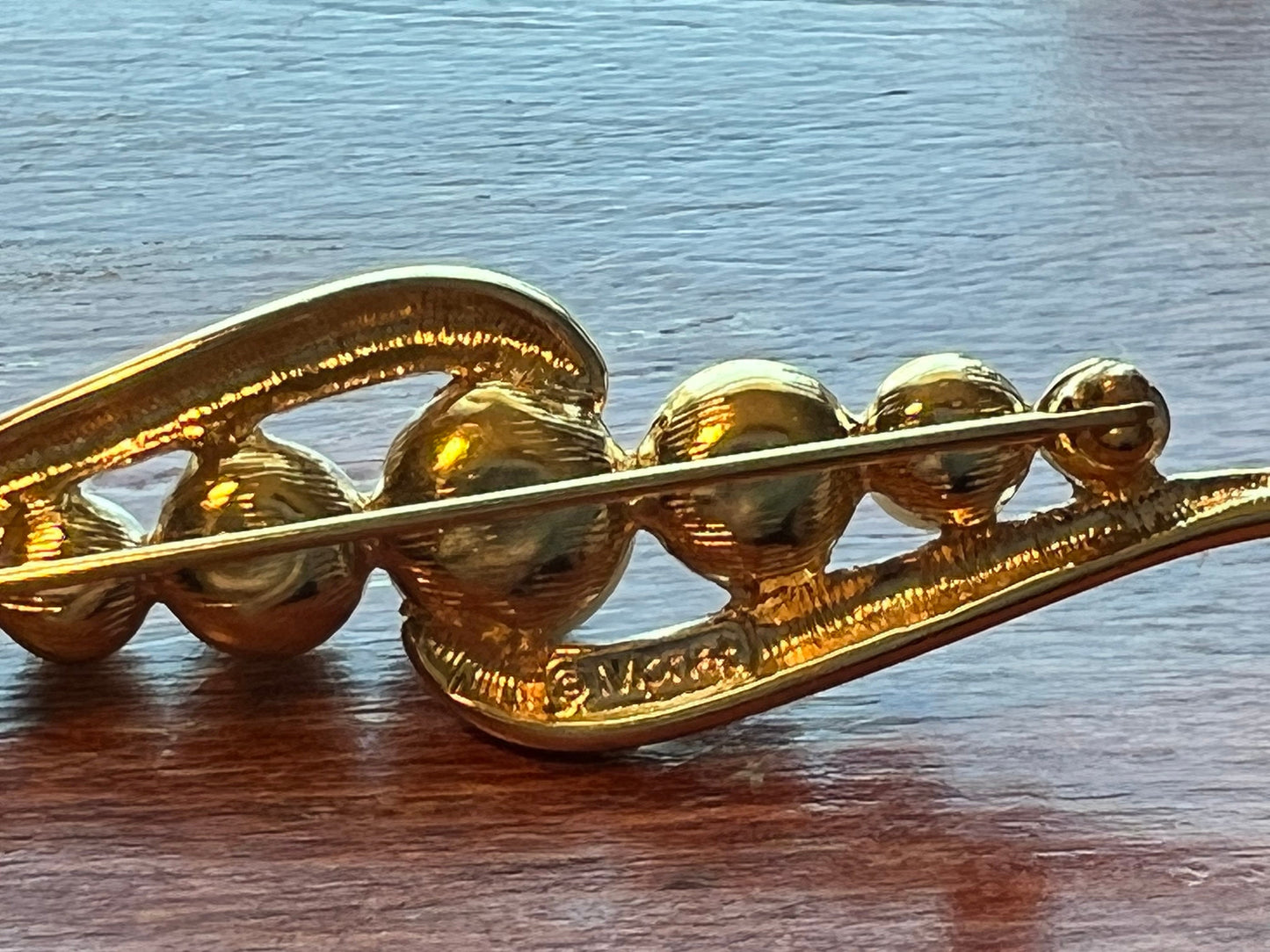 Vintage Monet Gold tone swirl with faux pearls mid century modern pin brooch brooches