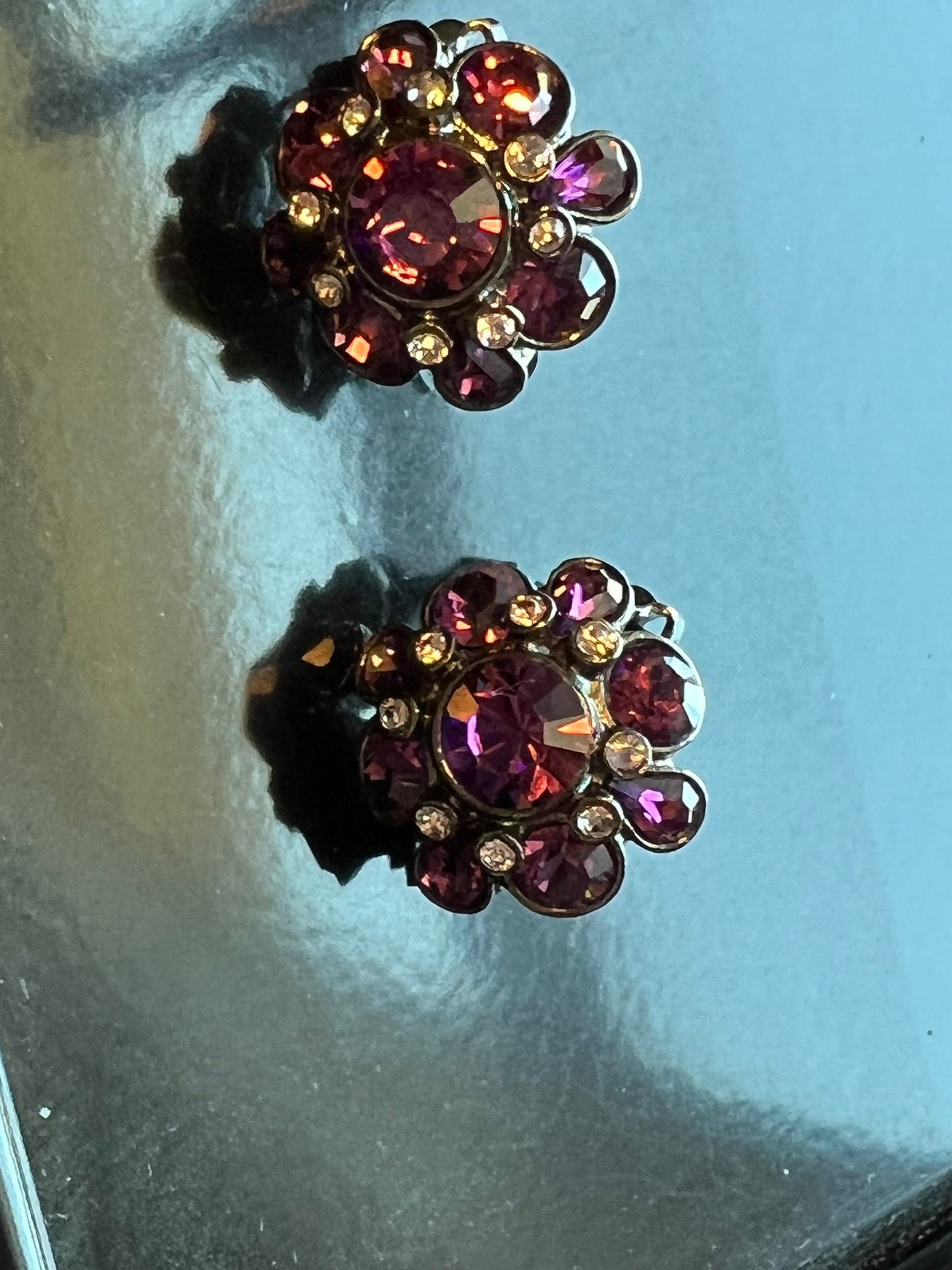 Vintage Purple Burst Sparkle crystals art clip on earrings earring jewelry