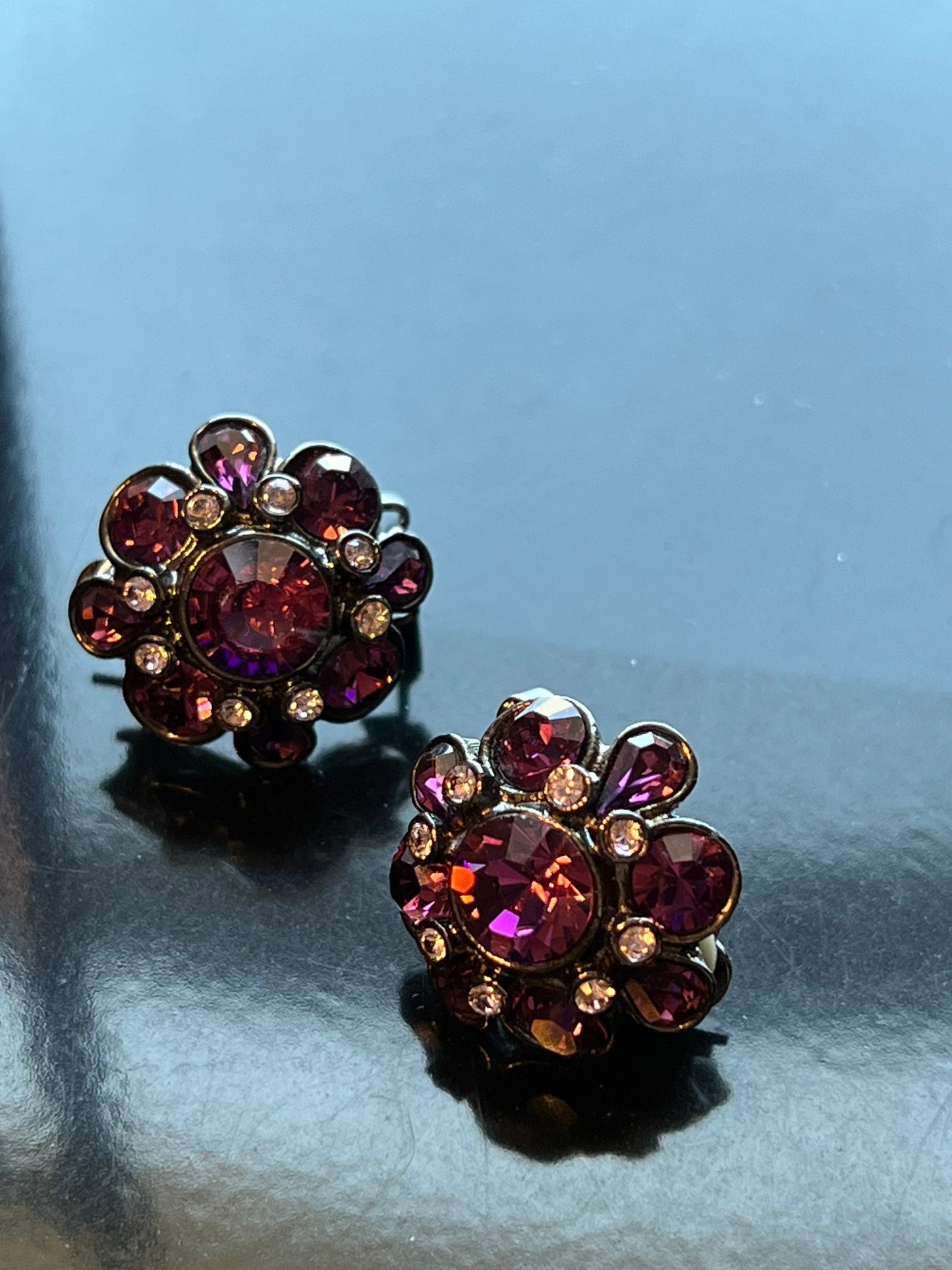 Vintage Purple Burst Sparkle crystals art clip on earrings earring jewelry