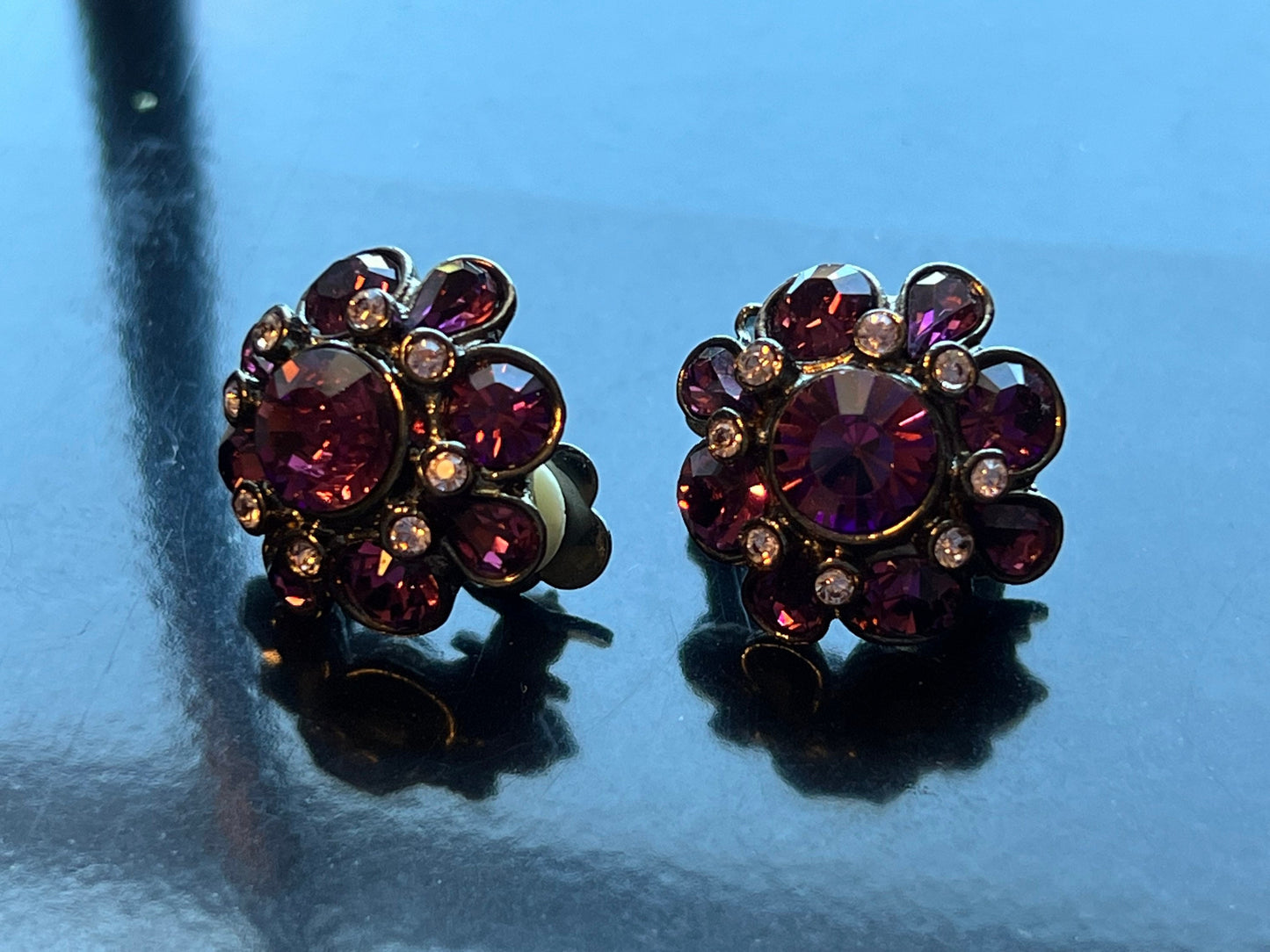 Vintage Purple Burst Sparkle crystals art clip on earrings earring jewelry