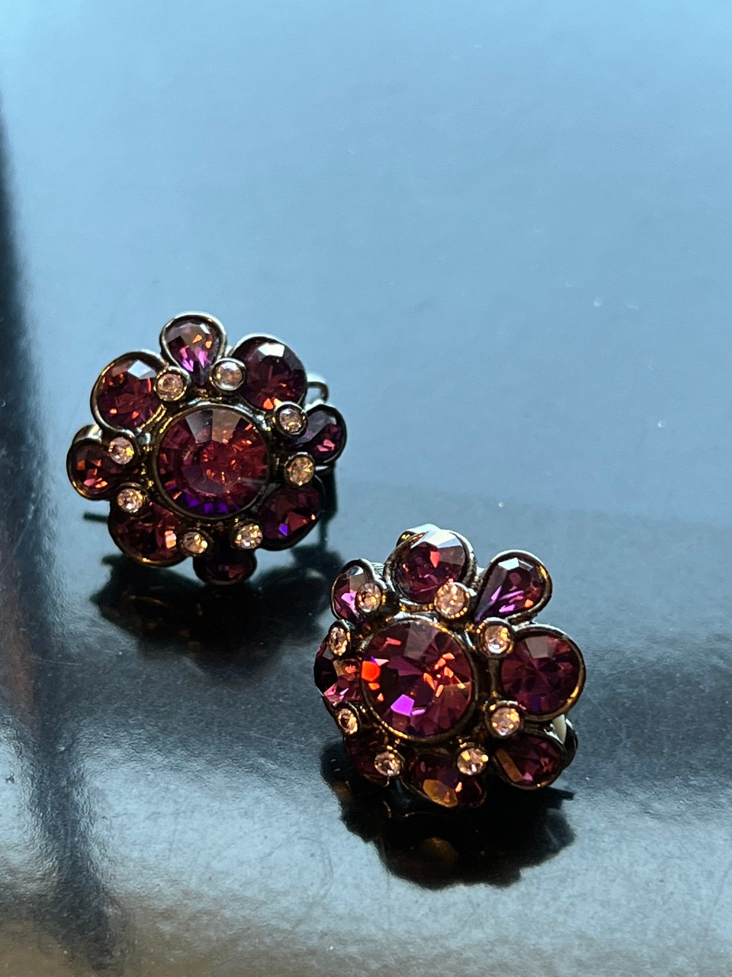 Vintage Purple Burst Sparkle crystals art clip on earrings earring jewelry