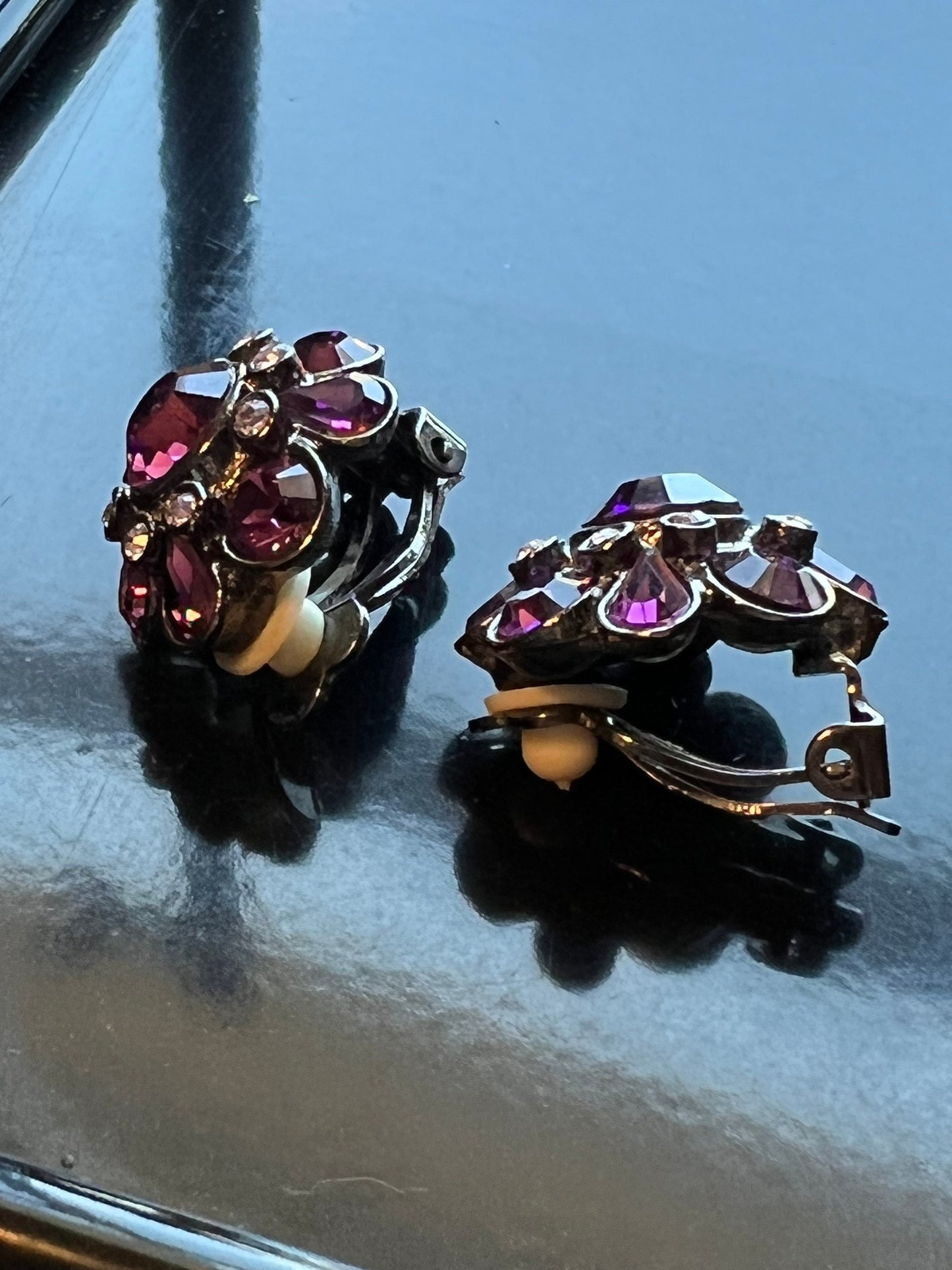 Vintage Purple Burst Sparkle crystals art clip on earrings earring jewelry
